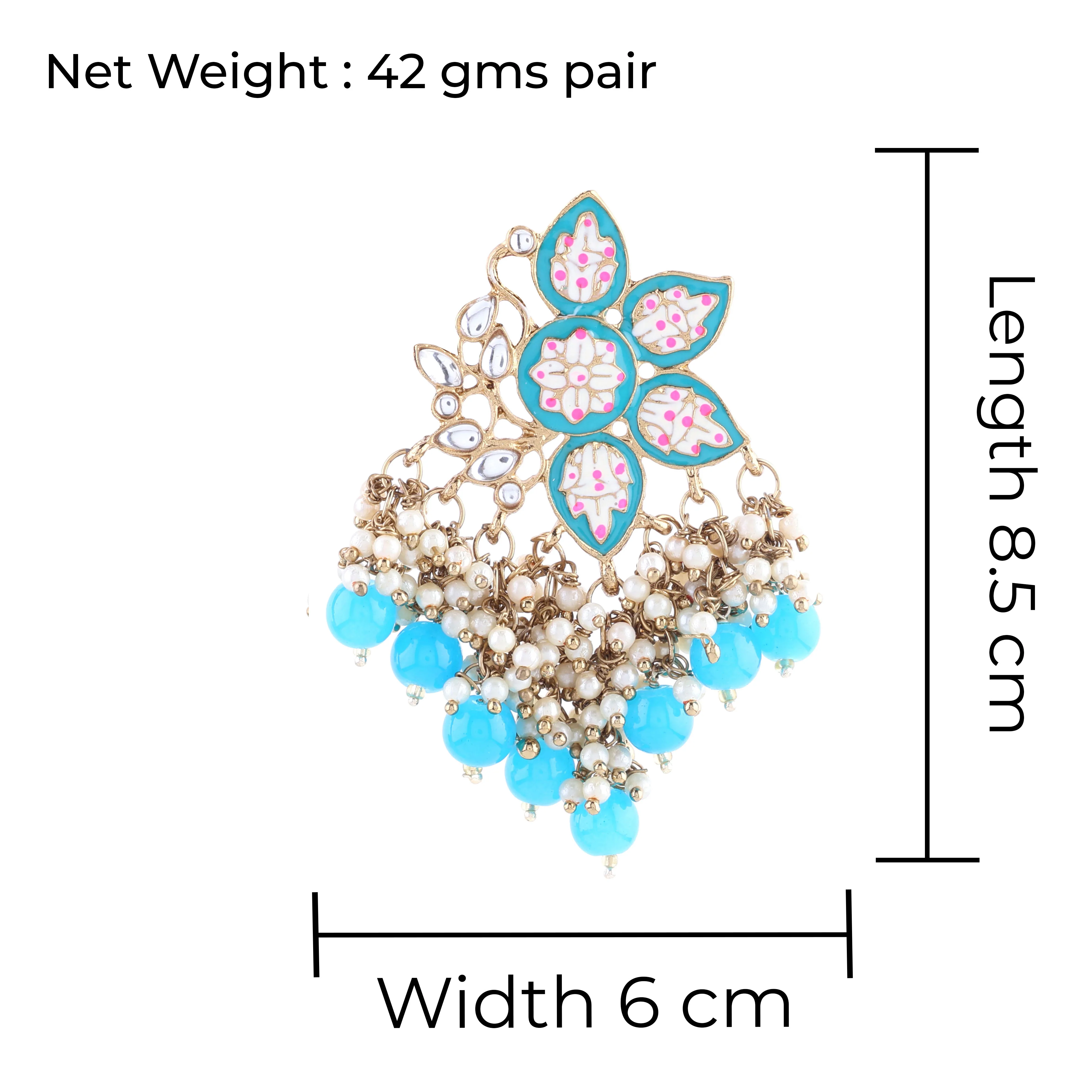 Baby Blue Kavish Lotus Meenakari Earring - Image 3