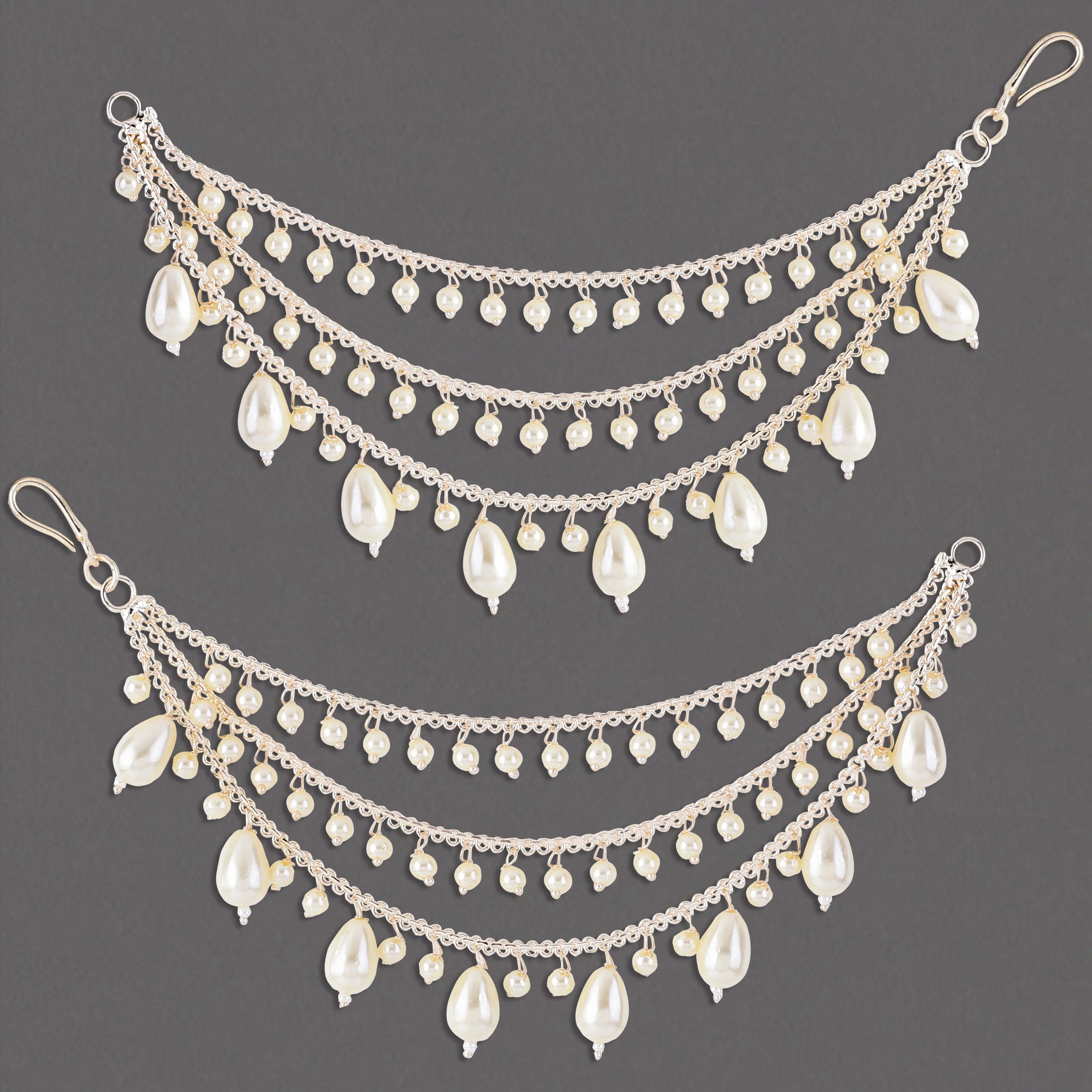 Gold Bahubali Pearl Kaan Chain Pair - Image 3