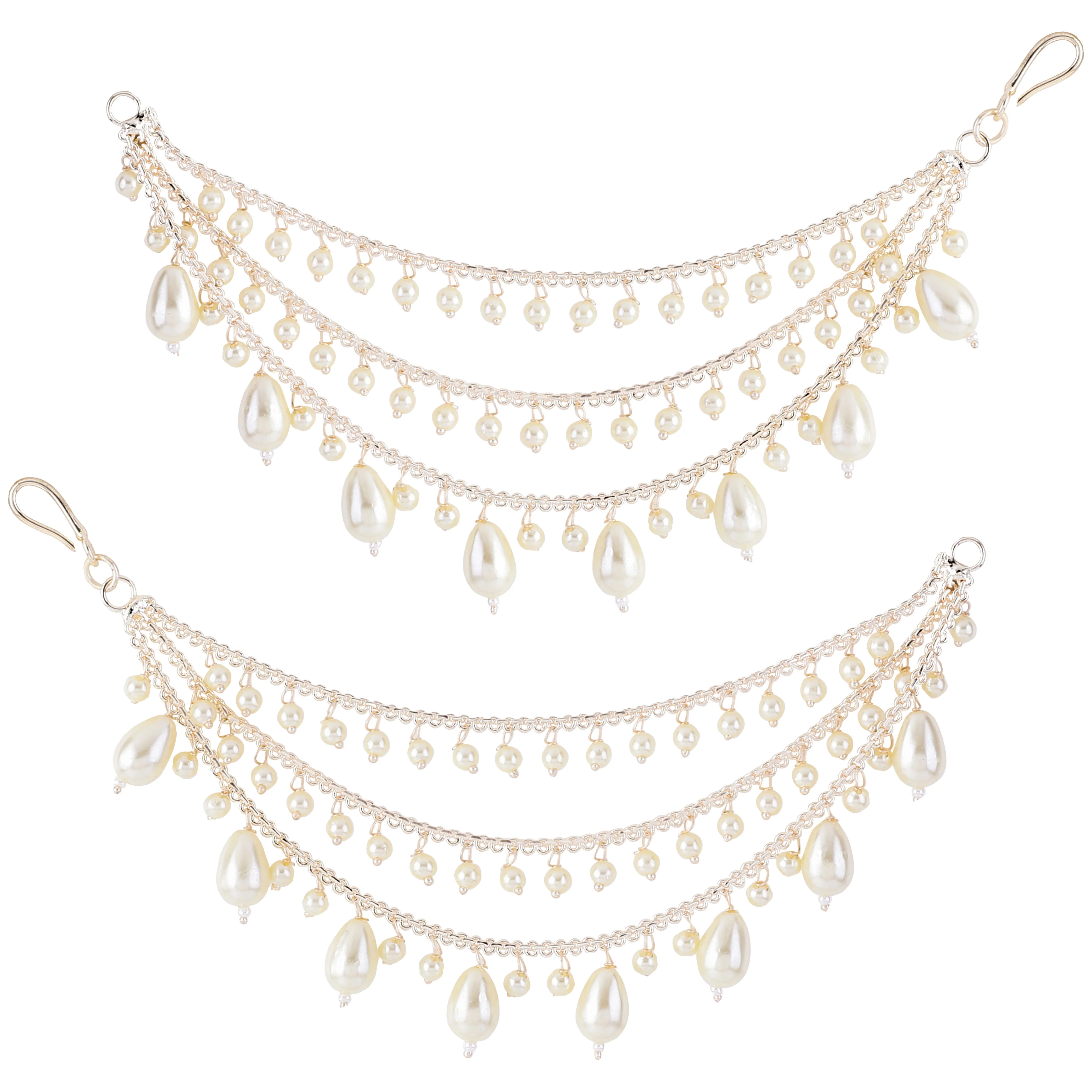 Gold Bahubali Pearl Kaan Chain Pair - Image 4