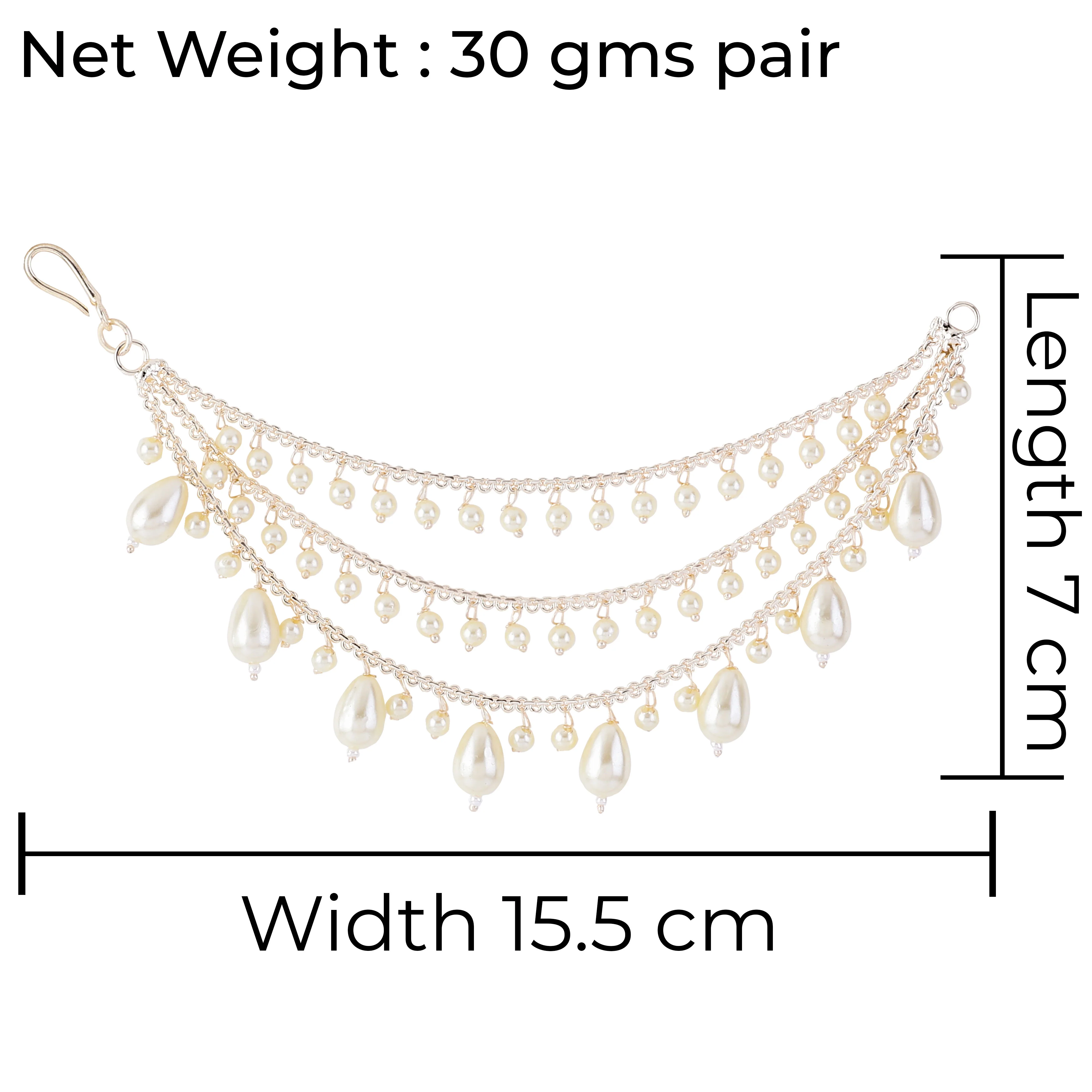 Gold Bahubali Pearl Kaan Chain Pair - Image 5