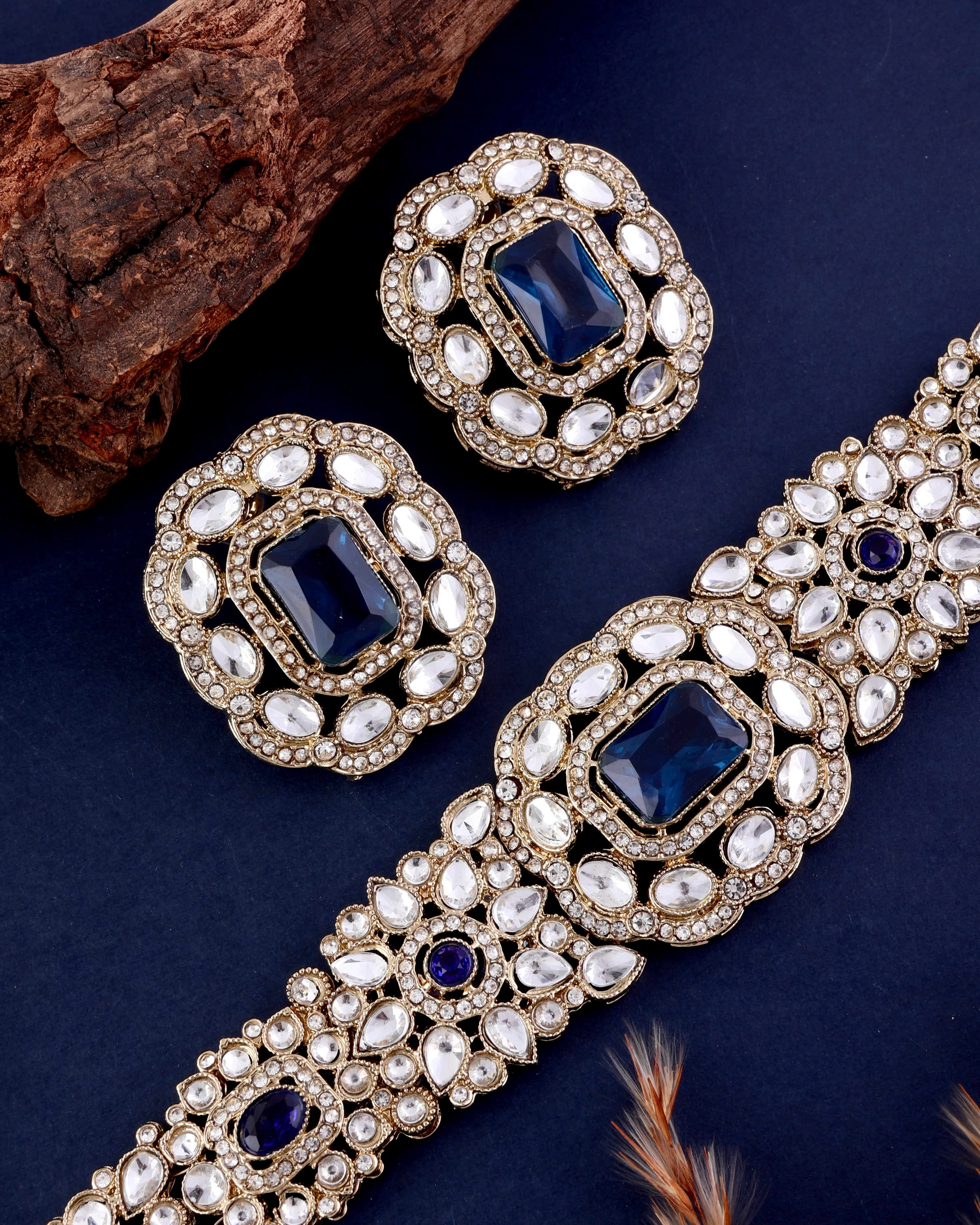 Blue Gunveen Choker Necklace Earring - Image 2