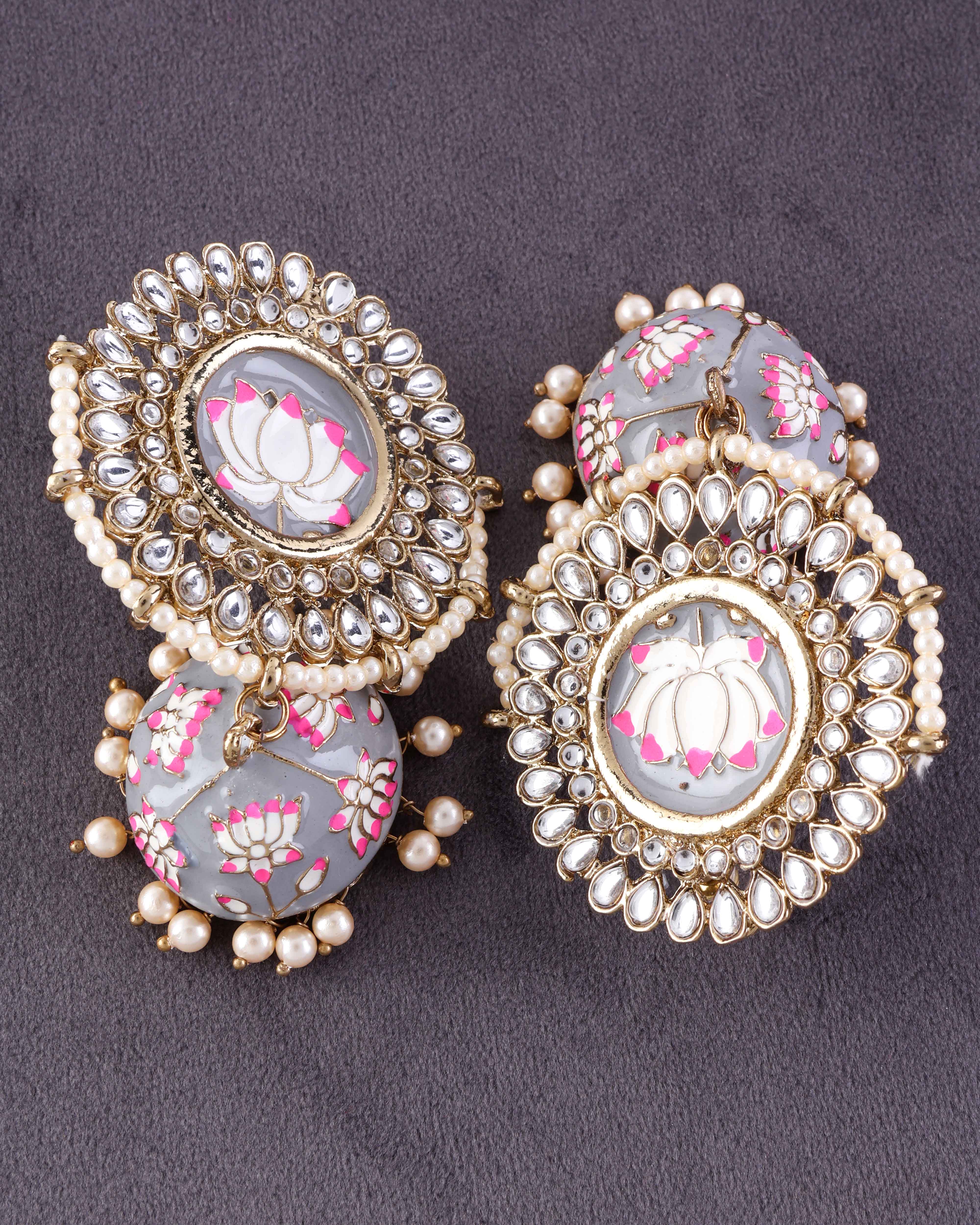 Grey Simar Meenakari Jhumki - Image 3