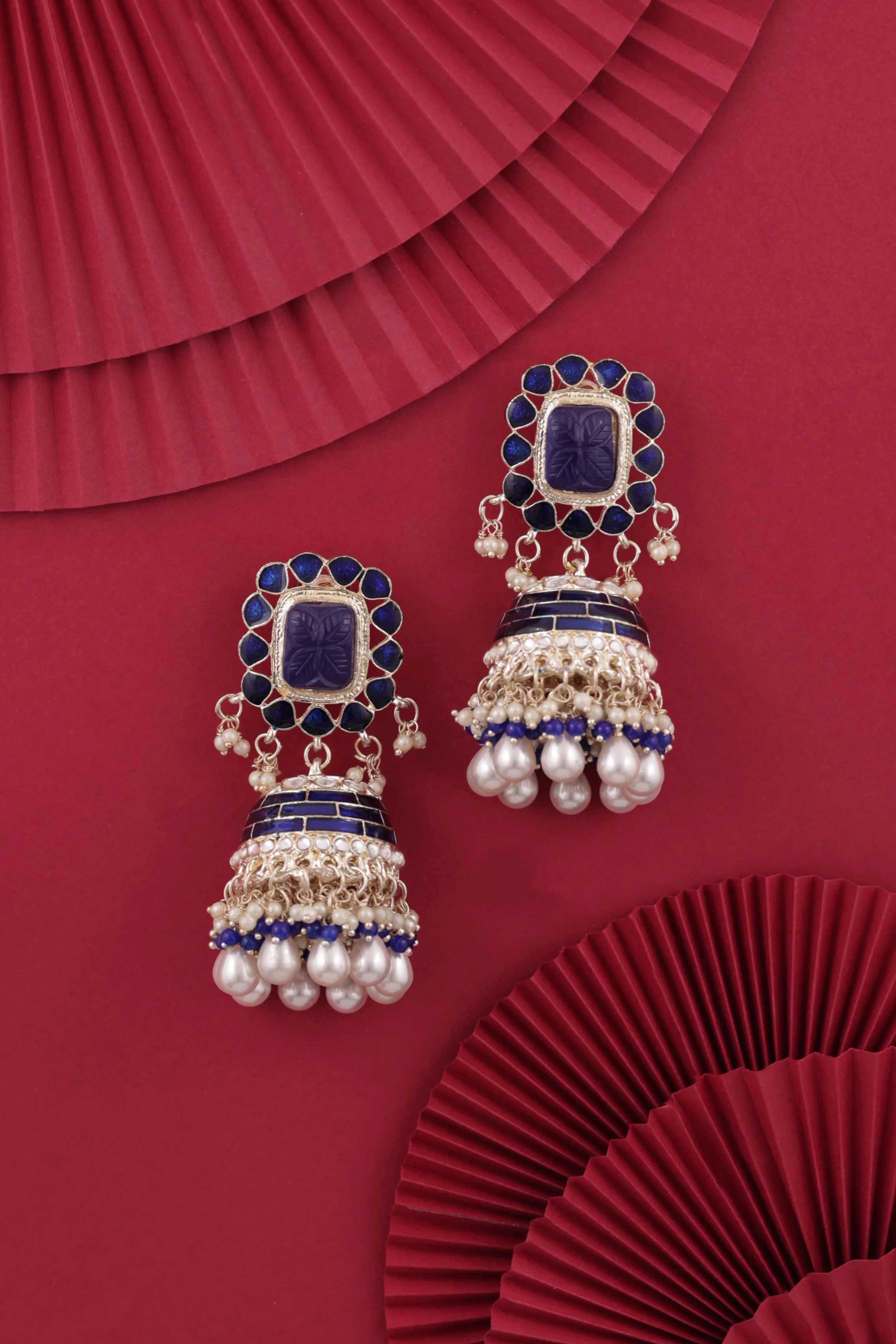 Blue Trinaya Meenakari Jhumka - Image 3