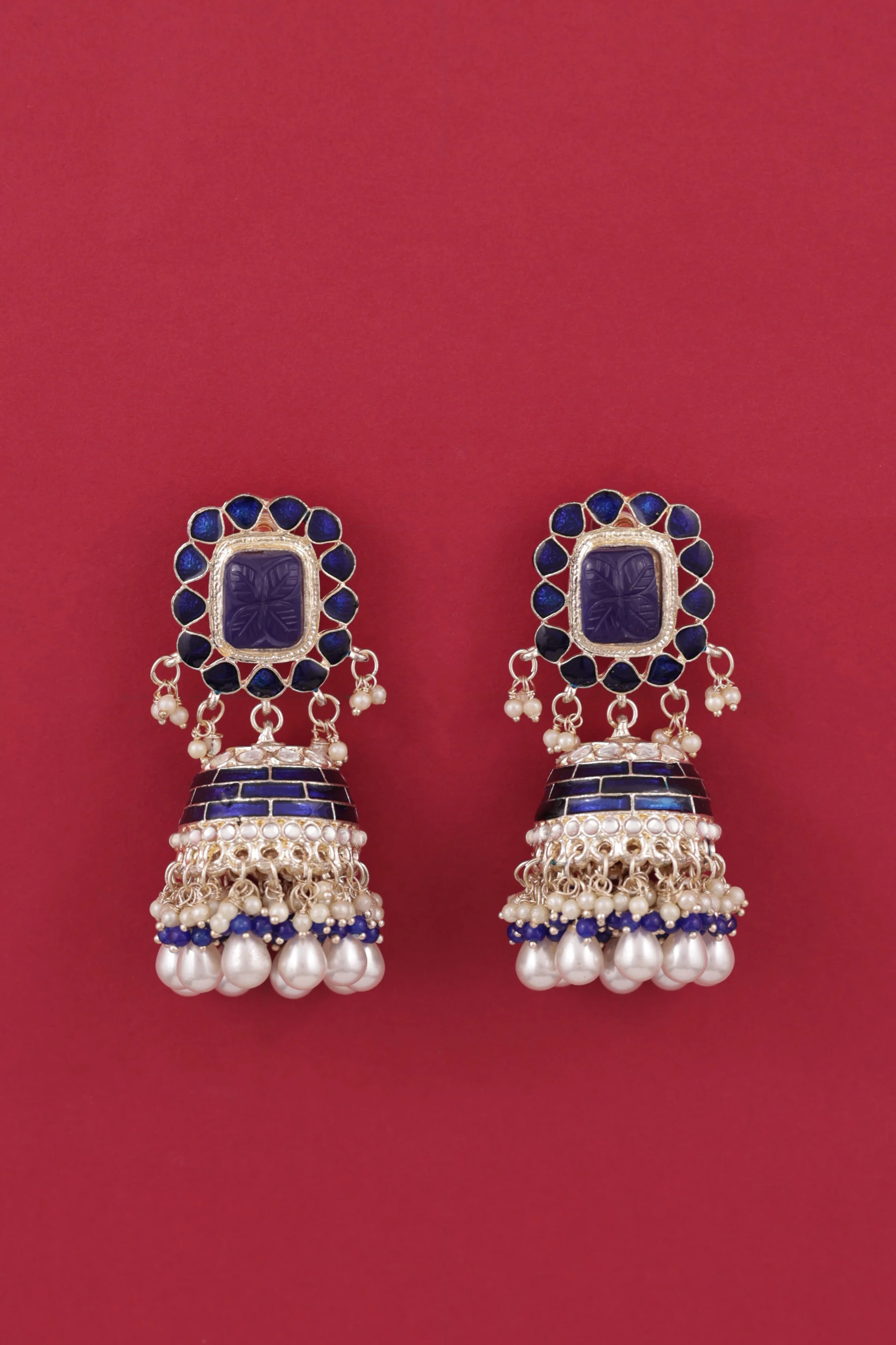 Blue Trinaya Meenakari Jhumka - Image 4