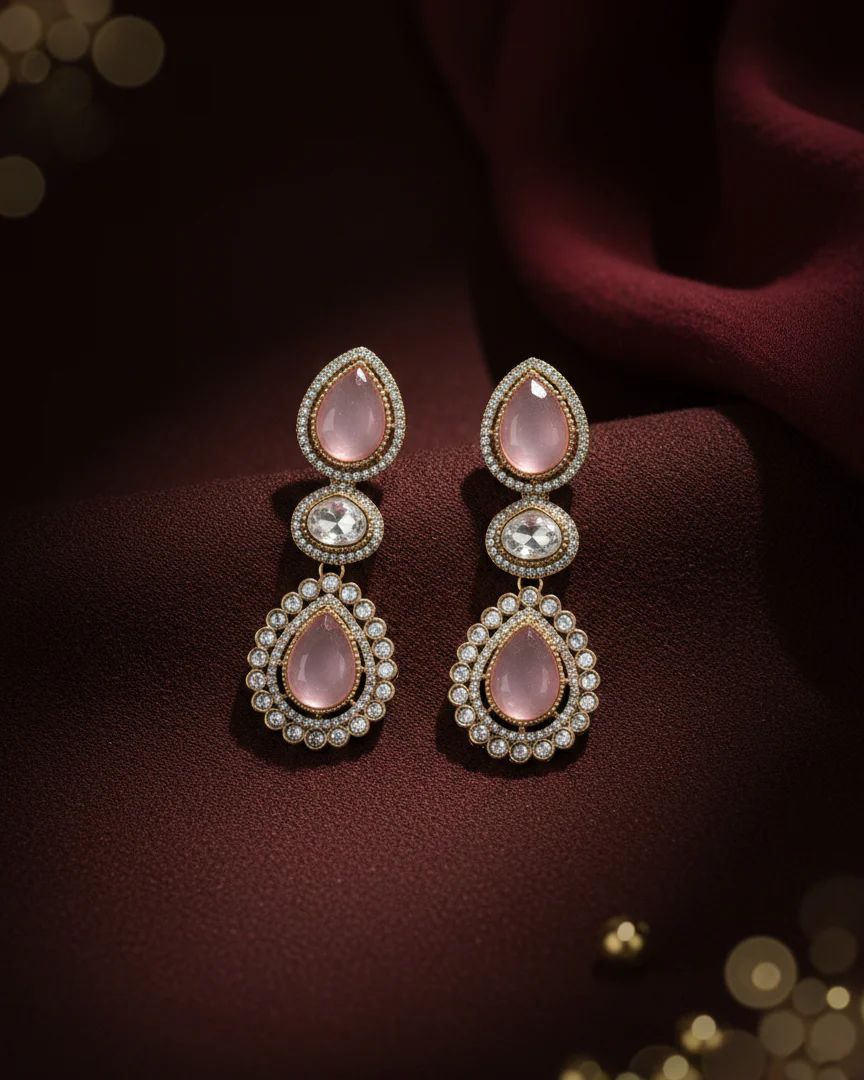 Blush Amani Premium Designer Zircone Polki Dupe Earring - Image 2