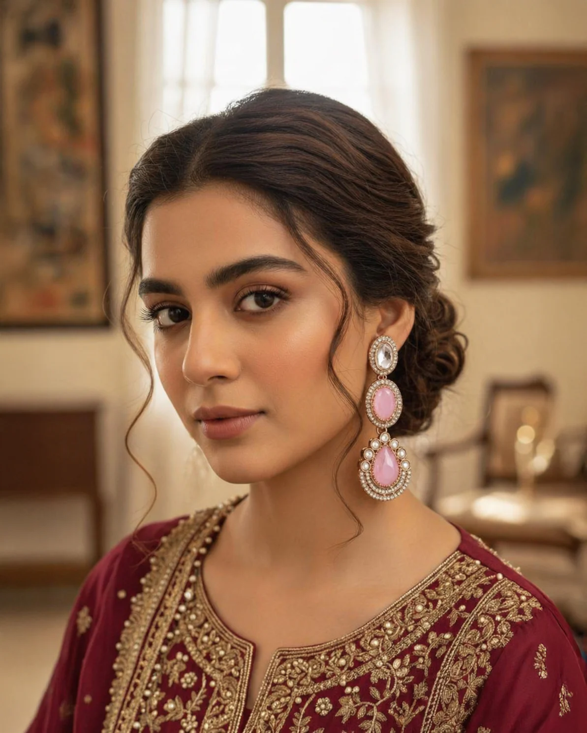 Blush Amreen Premium Designer Zircone Polki Dupe Earring - Image 2
