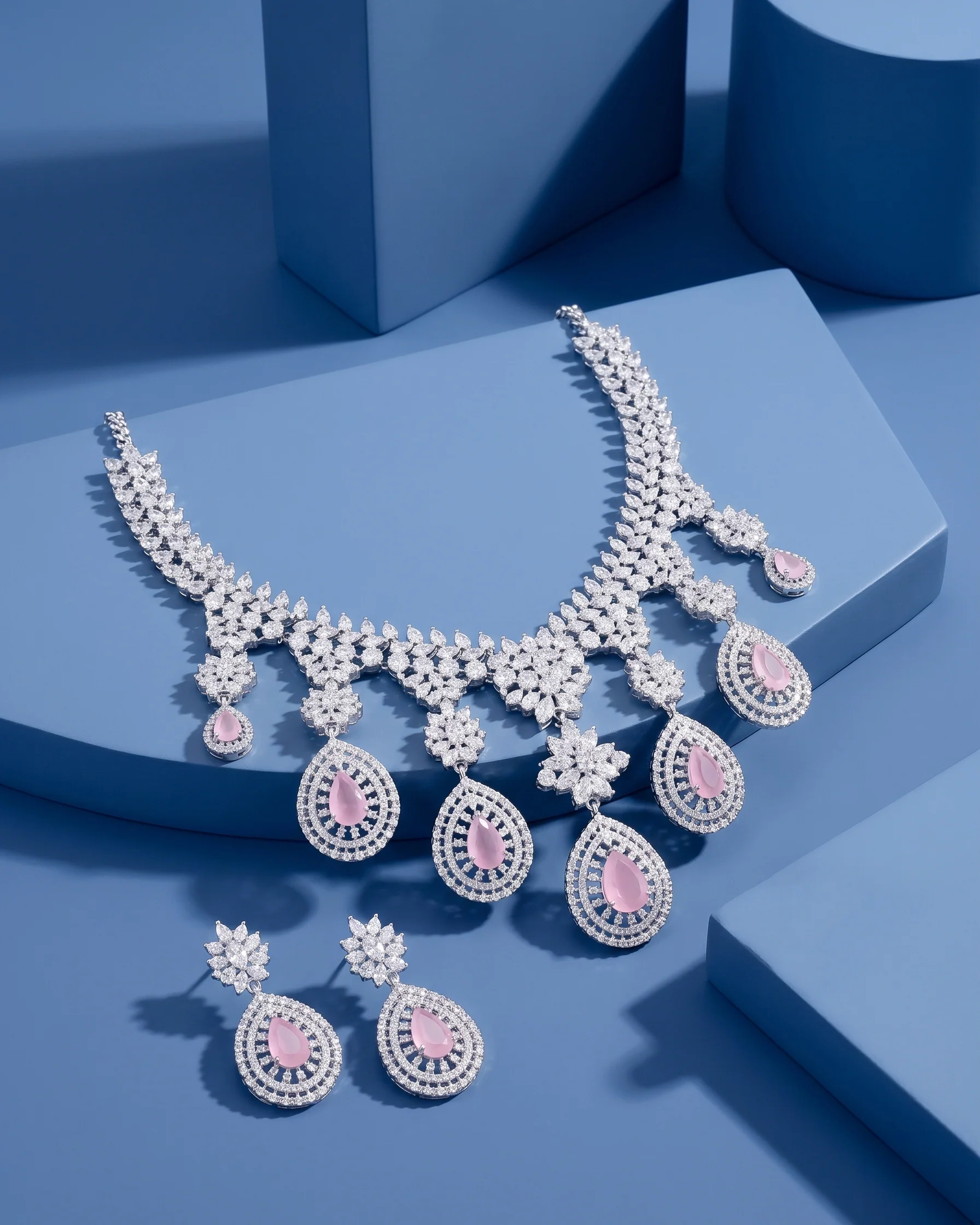 Blush Anastasia American Diamond Necklace with Earring - Image 3