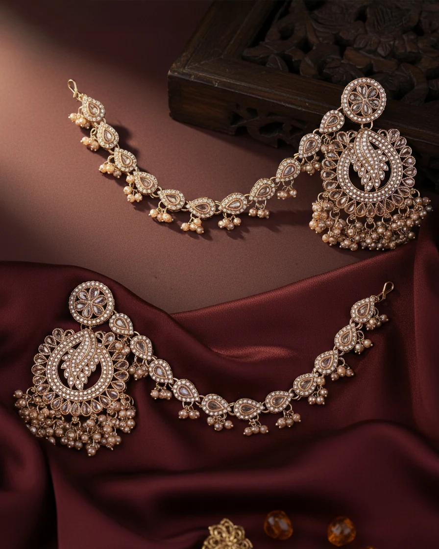 Golden Arajashree Bahubali Chandbali with Sahara - Image 5