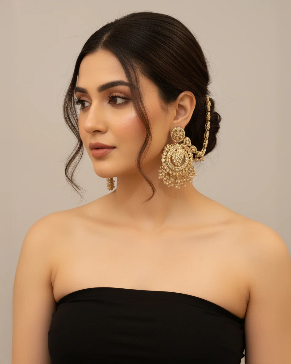 Golden Arajashree Bahubali Chandbali with Sahara - Image 6