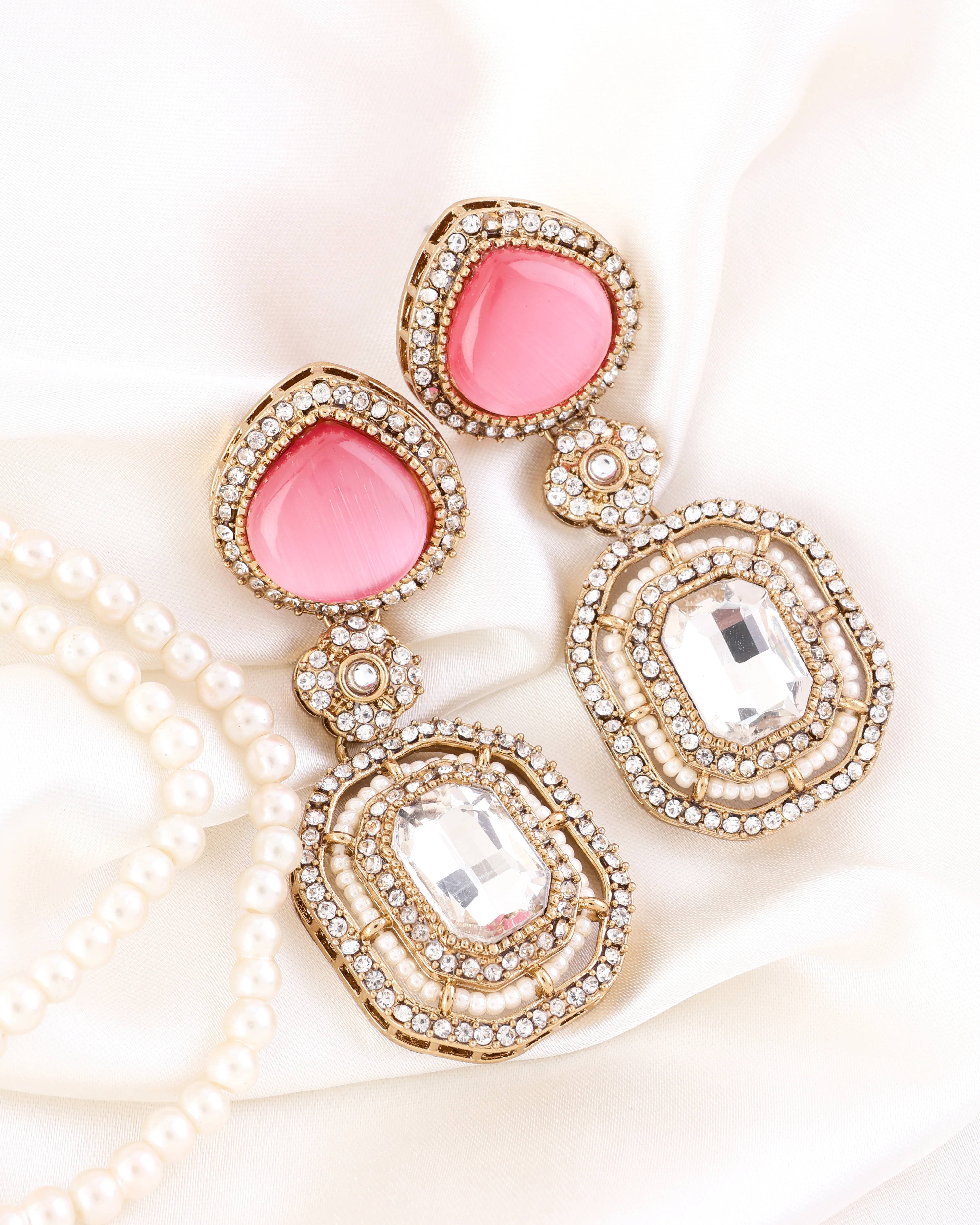 Blush Arohita Premium Designer Zircone Polki Dupe Earring - Image 2