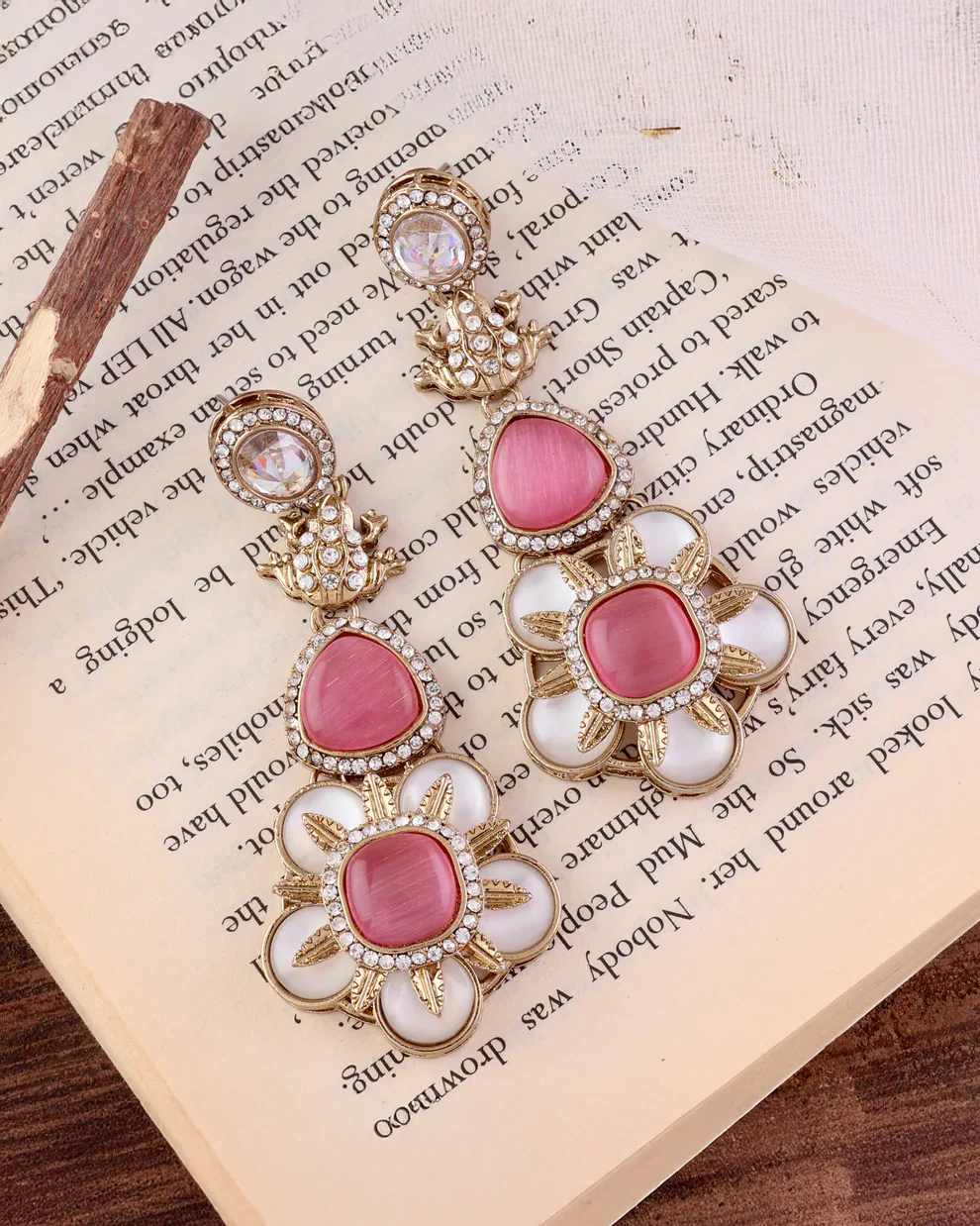 Blush Asher Designer Earring with Premium Monalisa and Zircone Stone Detailing - Image 3