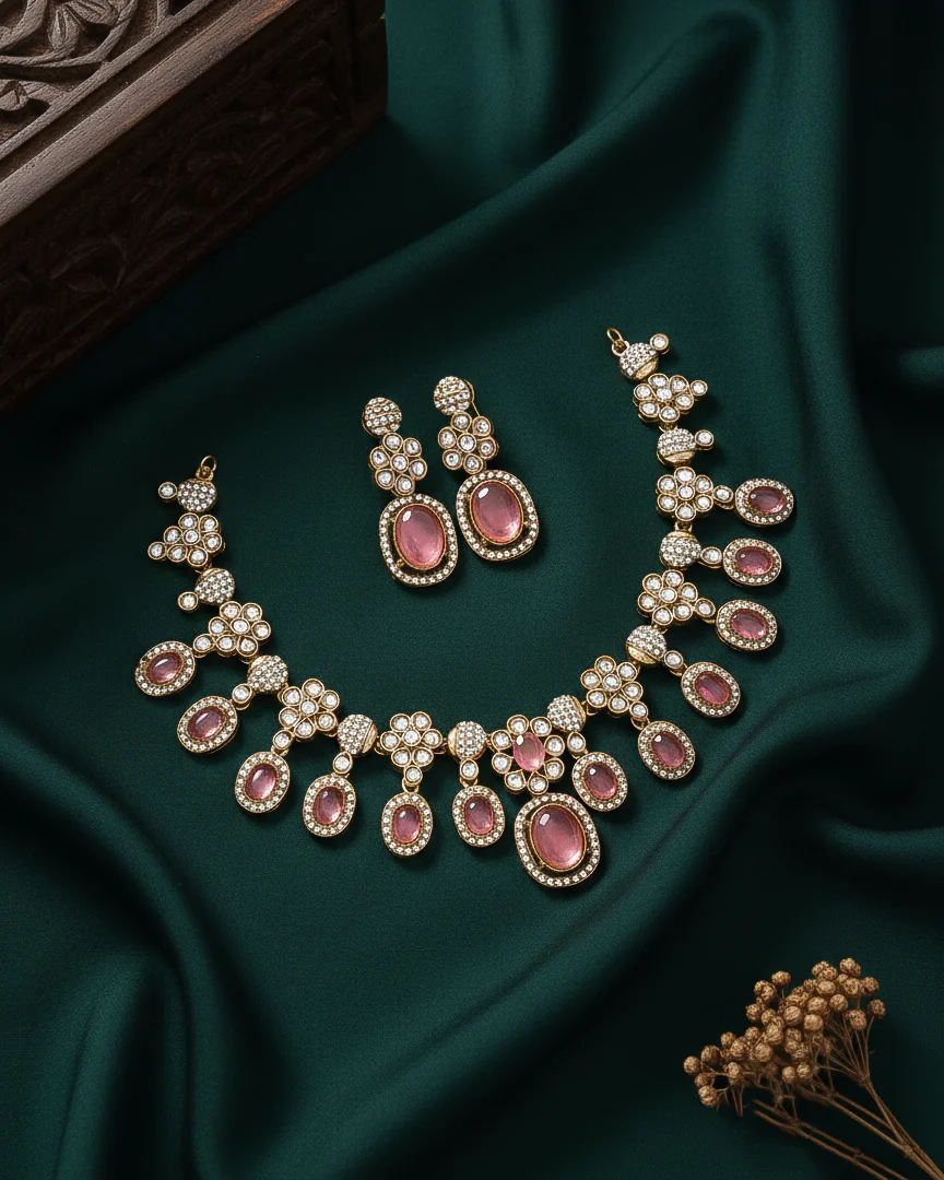 Blush Baani Indo Western Necklace With Earrings - Image 2