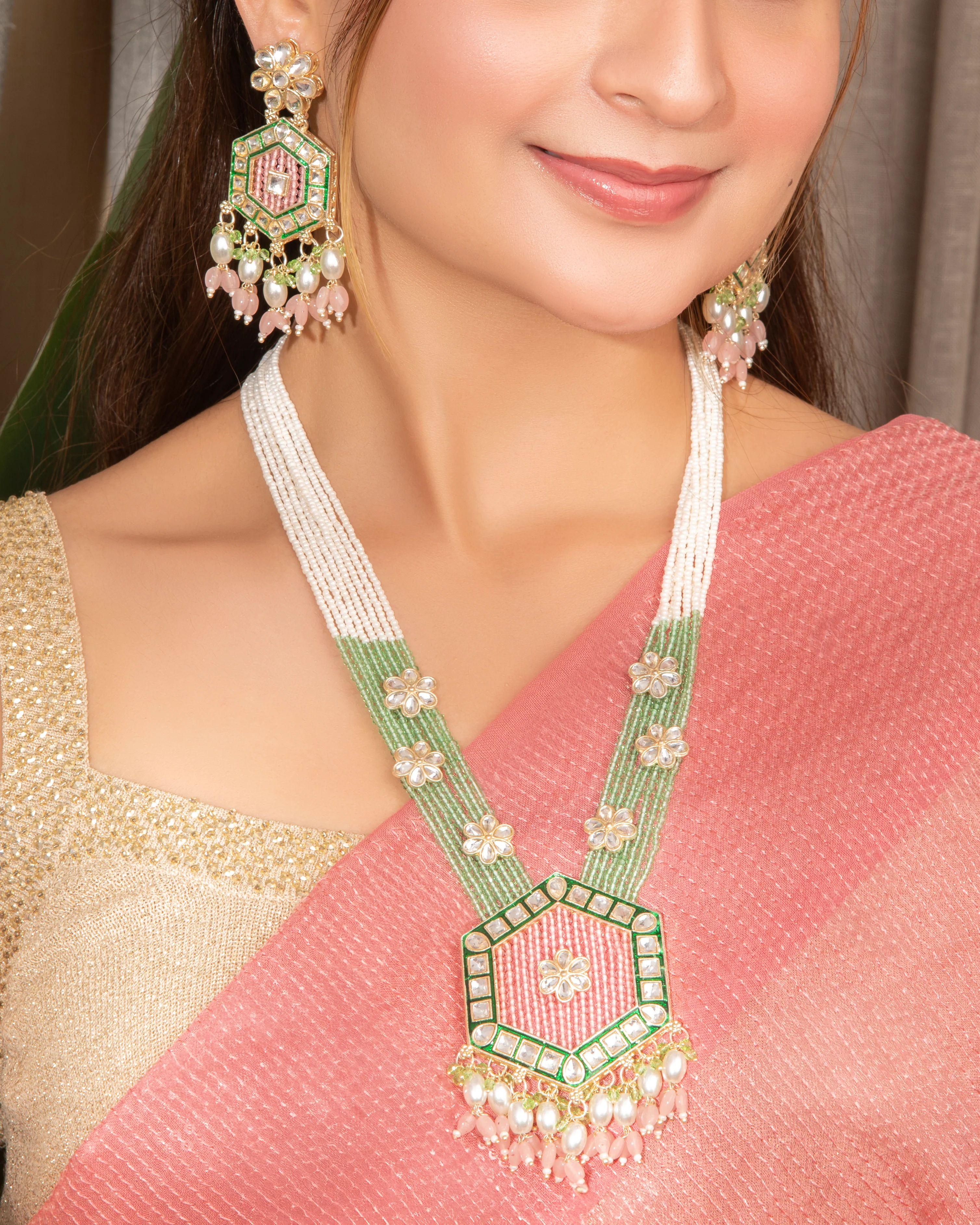 Blush Mint Neelika Long Necklace Set with Earring - Image 7