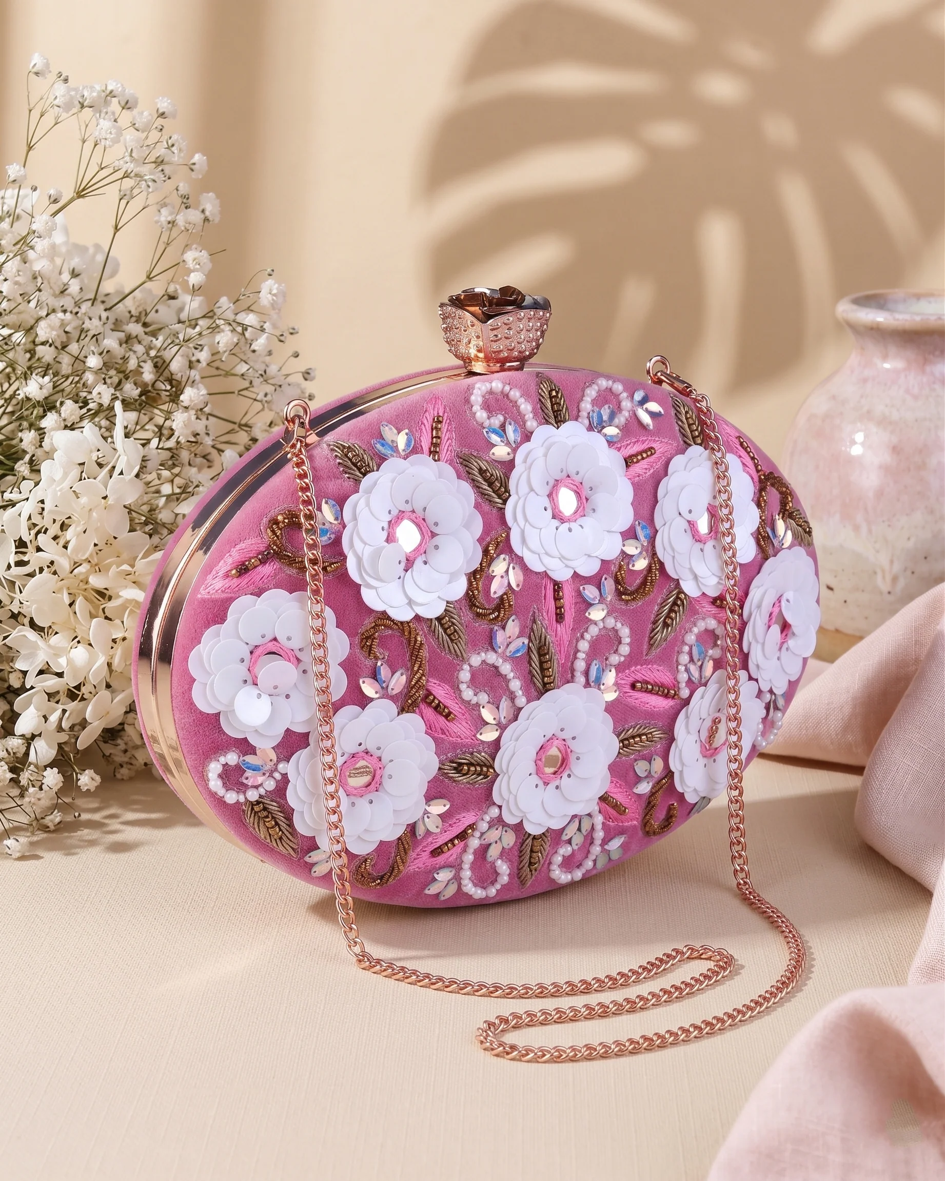 Blush Oval Tanvi Embroidered Clutch - Image 2