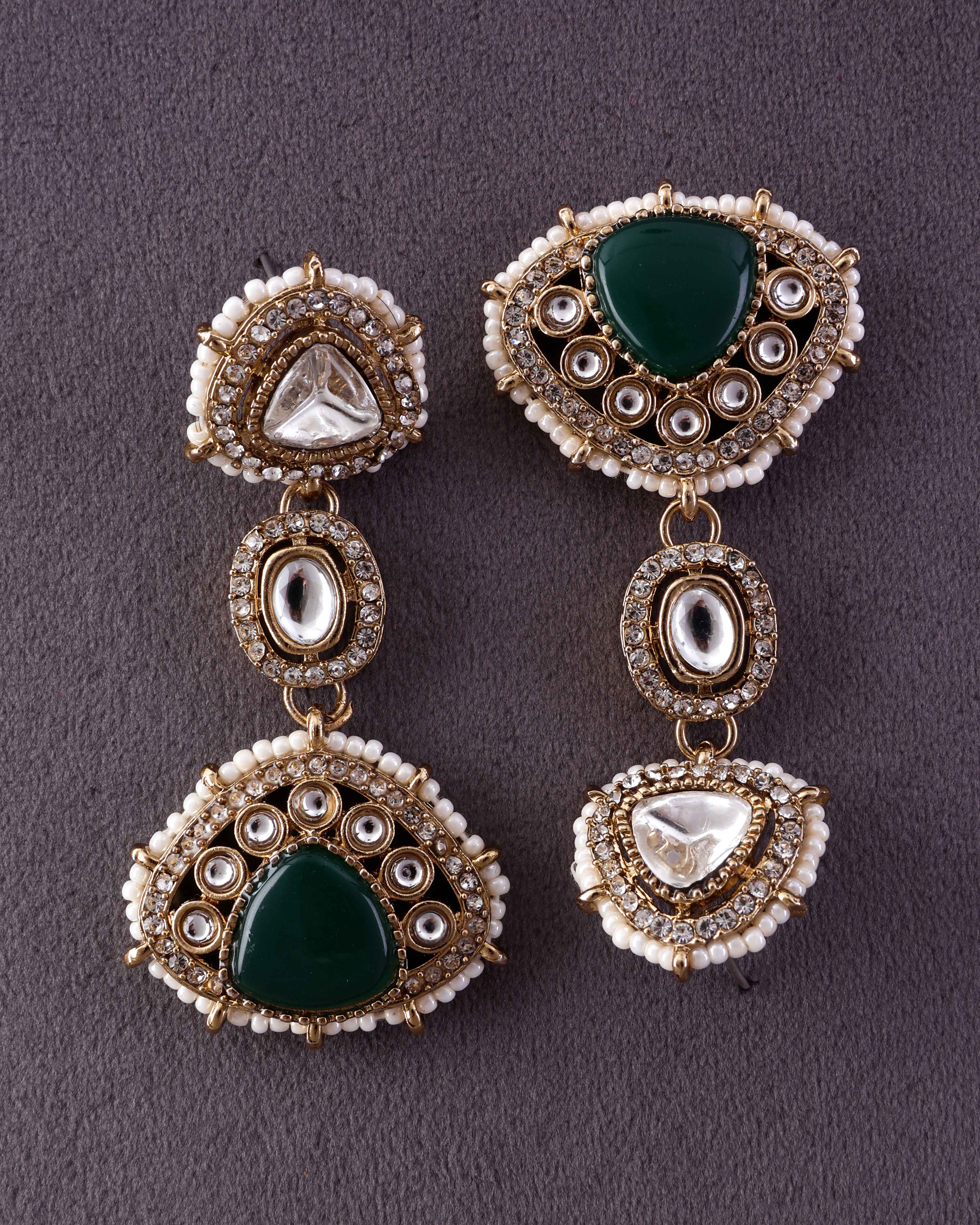 Green Rania Premium Designer Zircone Polki Dupe Earring - Image 5