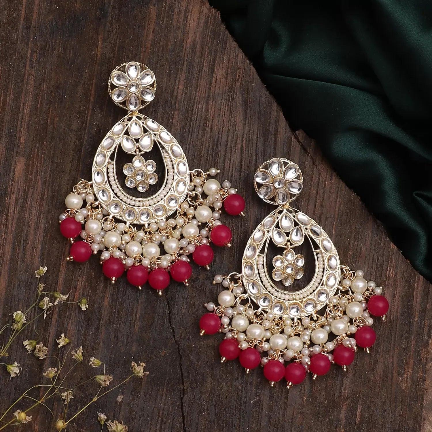 Dark Pink Jiya Kundan Earring - Image 3