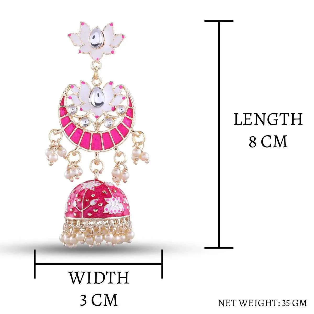 Dark Pink Long Moon Jhumka - Image 3