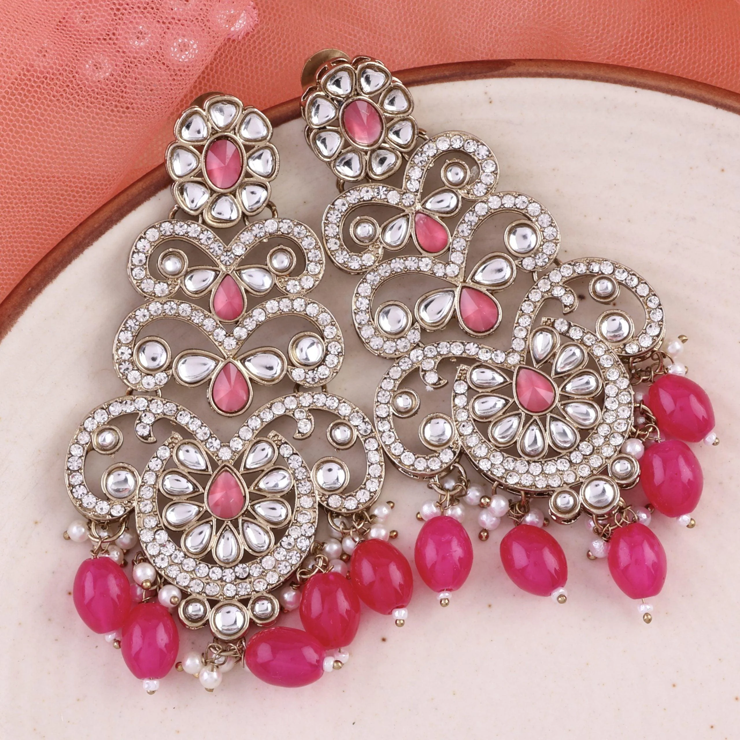 Dark Pink Zayna Designer Earring - Image 4