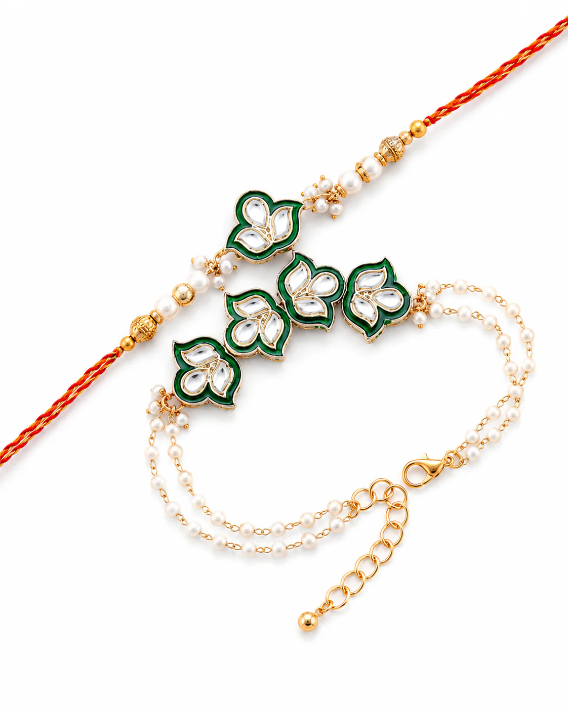 Green Devina Bhaiya Bhabhi Rakhi with Tilak Set and Card - Image 4