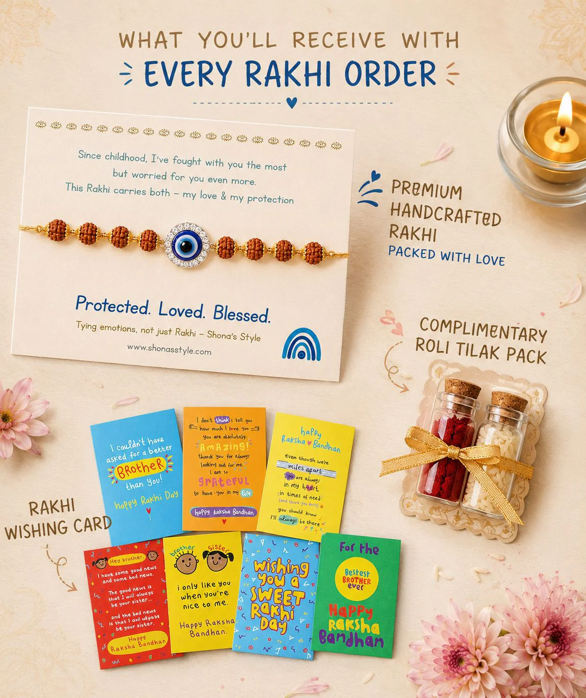 Green Devina Bhaiya Bhabhi Rakhi with Tilak Set and Card - Image 5