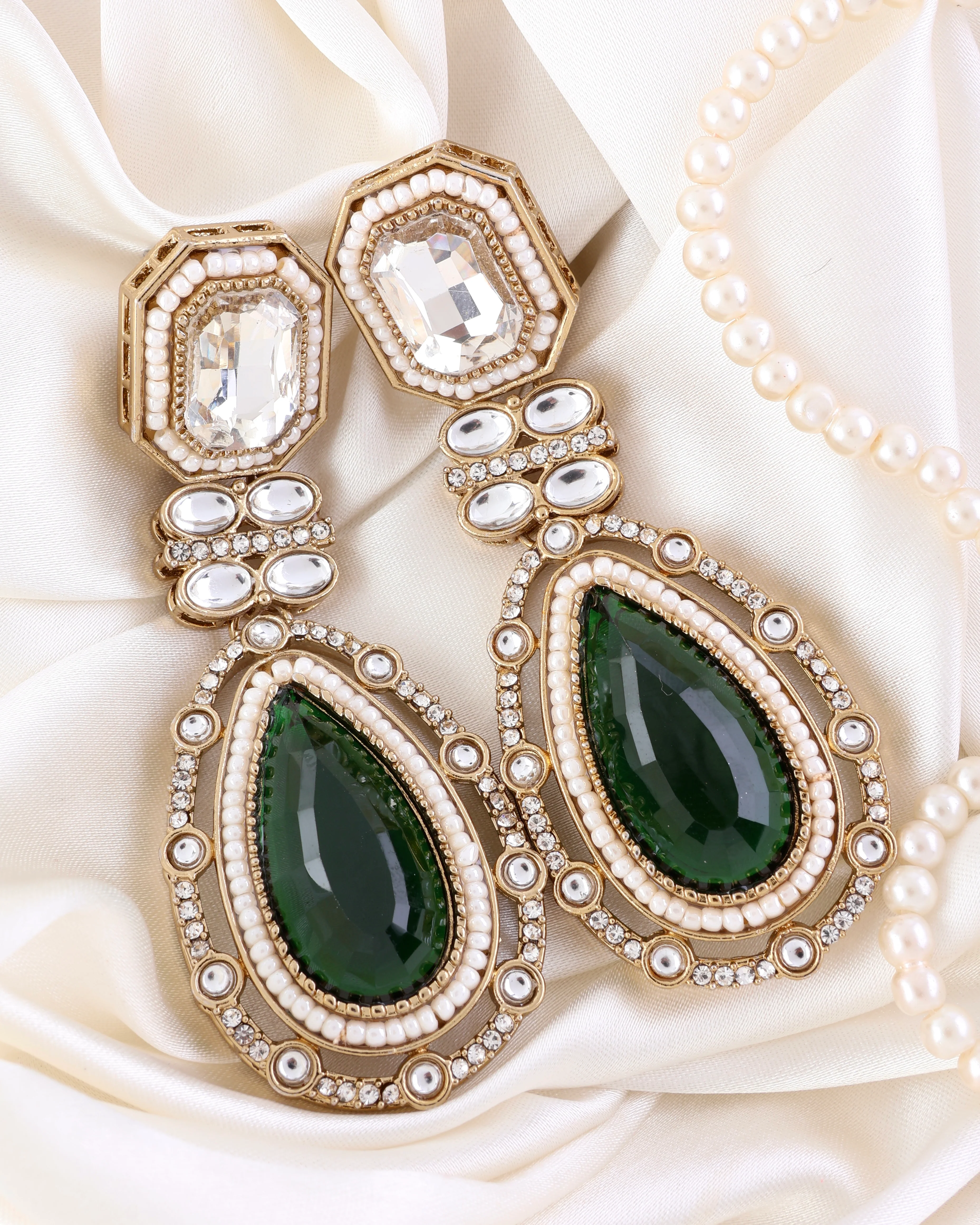 Emerald Aarit Premium Designer Zircone Polki Dupe Earring - Image 2