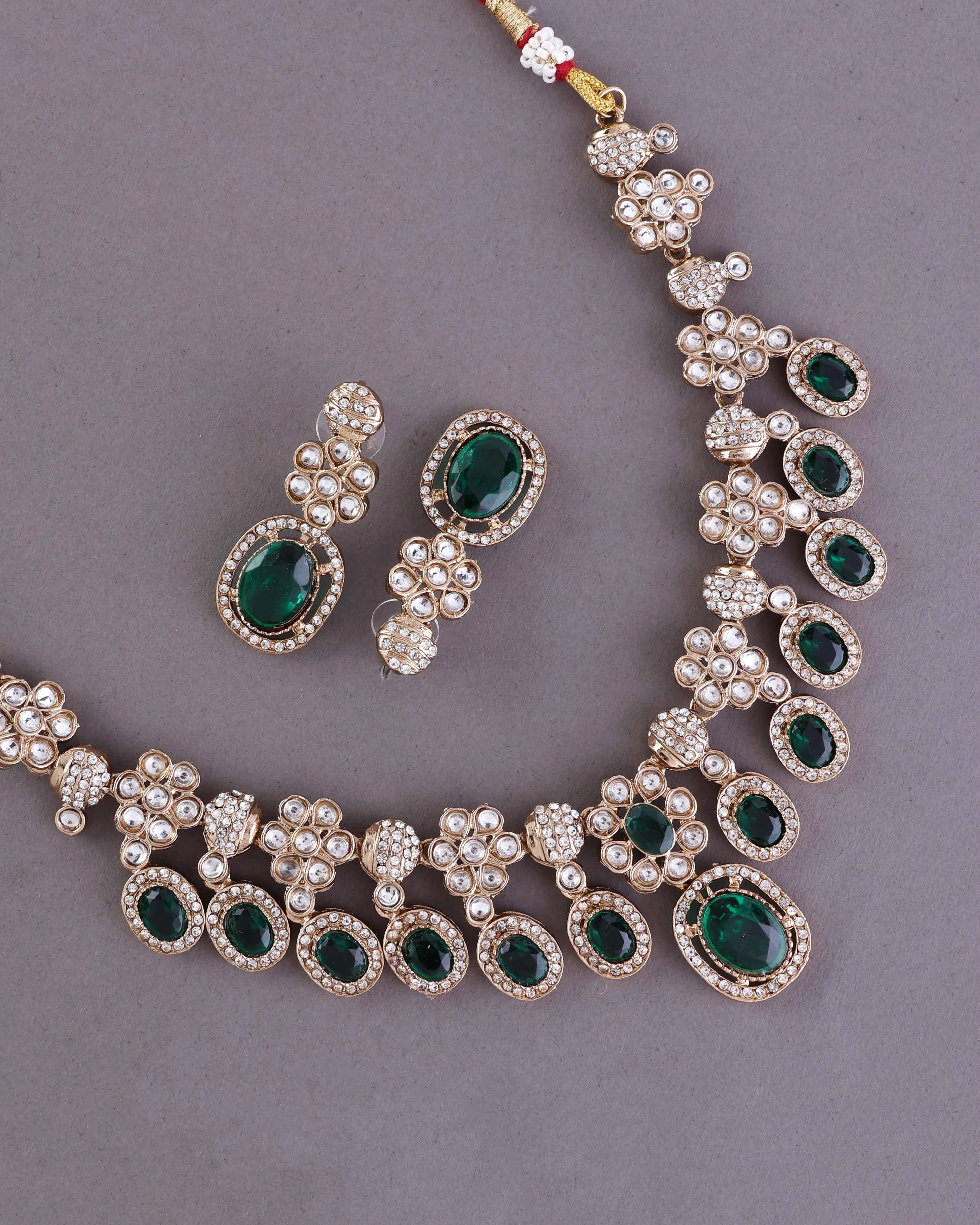 Emerald Baani Indo Western Necklace With Earrings - Image 11