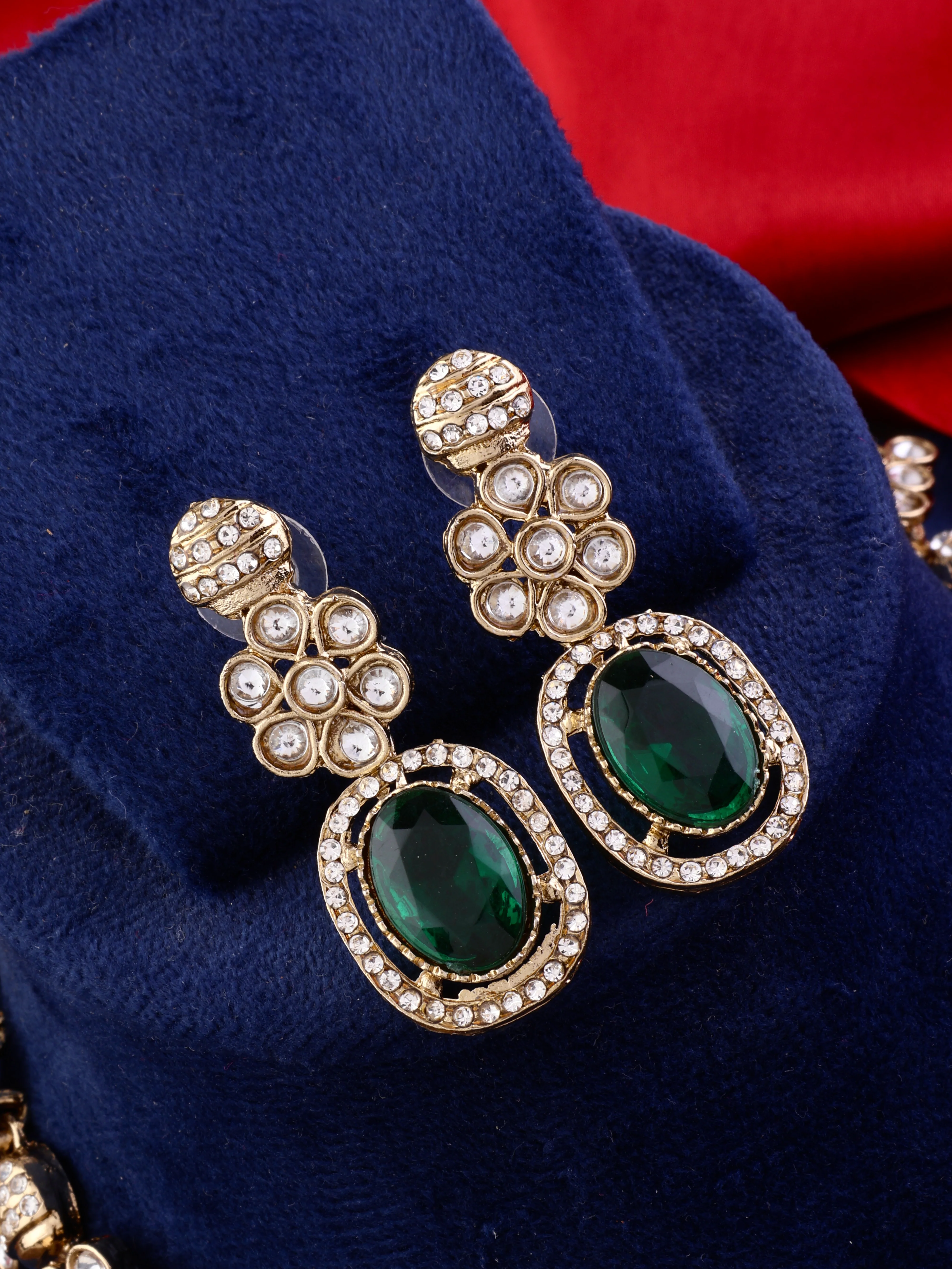 Emerald Baani Indo Western Necklace With Earrings - Image 6