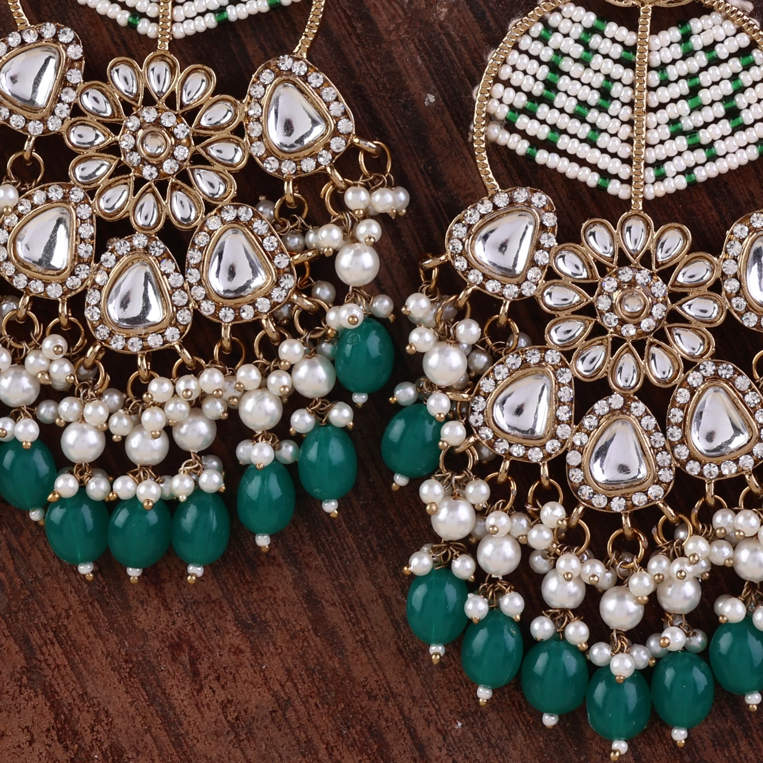 Emerald Green Ranveer Designer Chandbali Earring - Image 2
