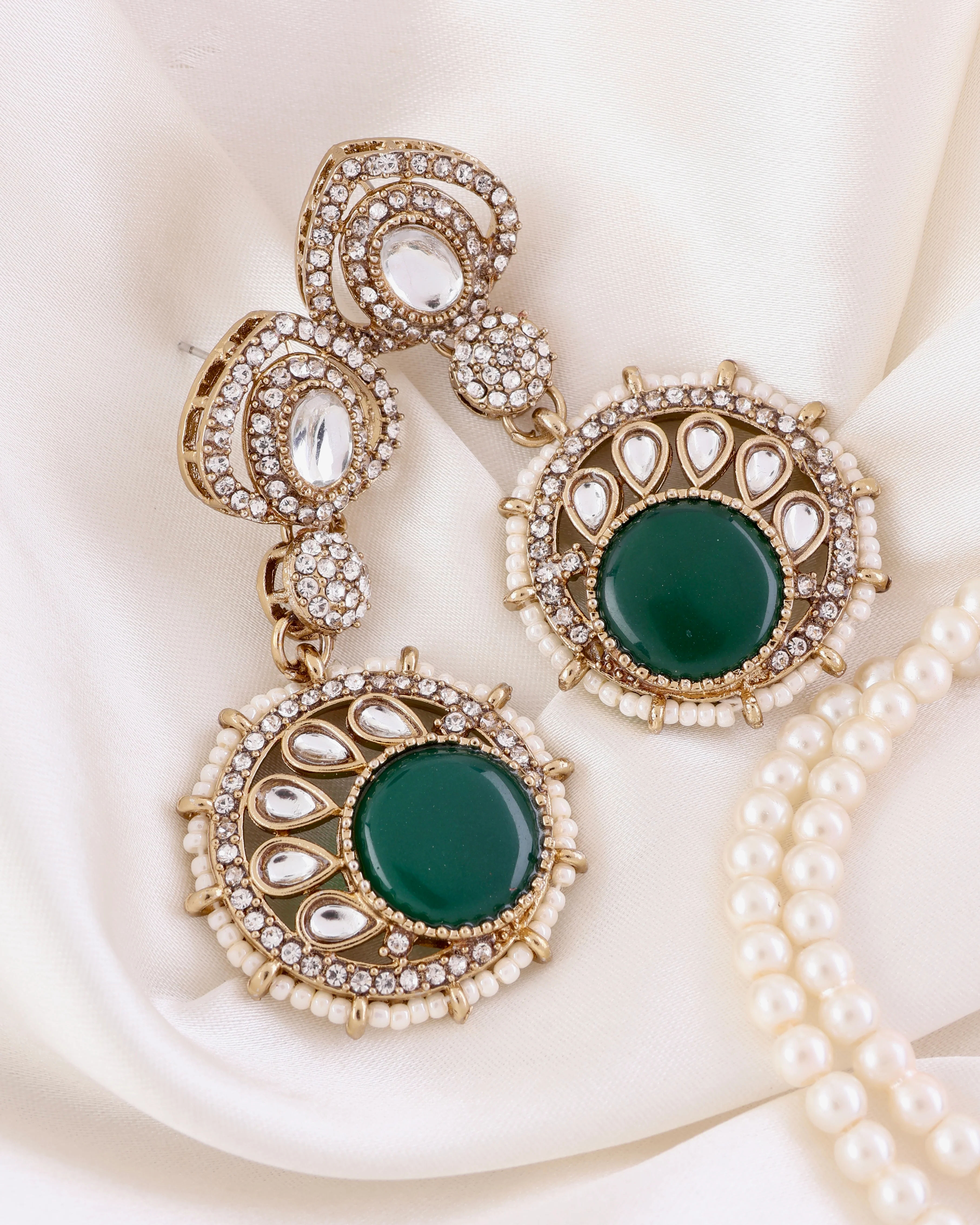 Emerald Tanshika Premium Designer Zircone Polki Dupe Earring - Image 2