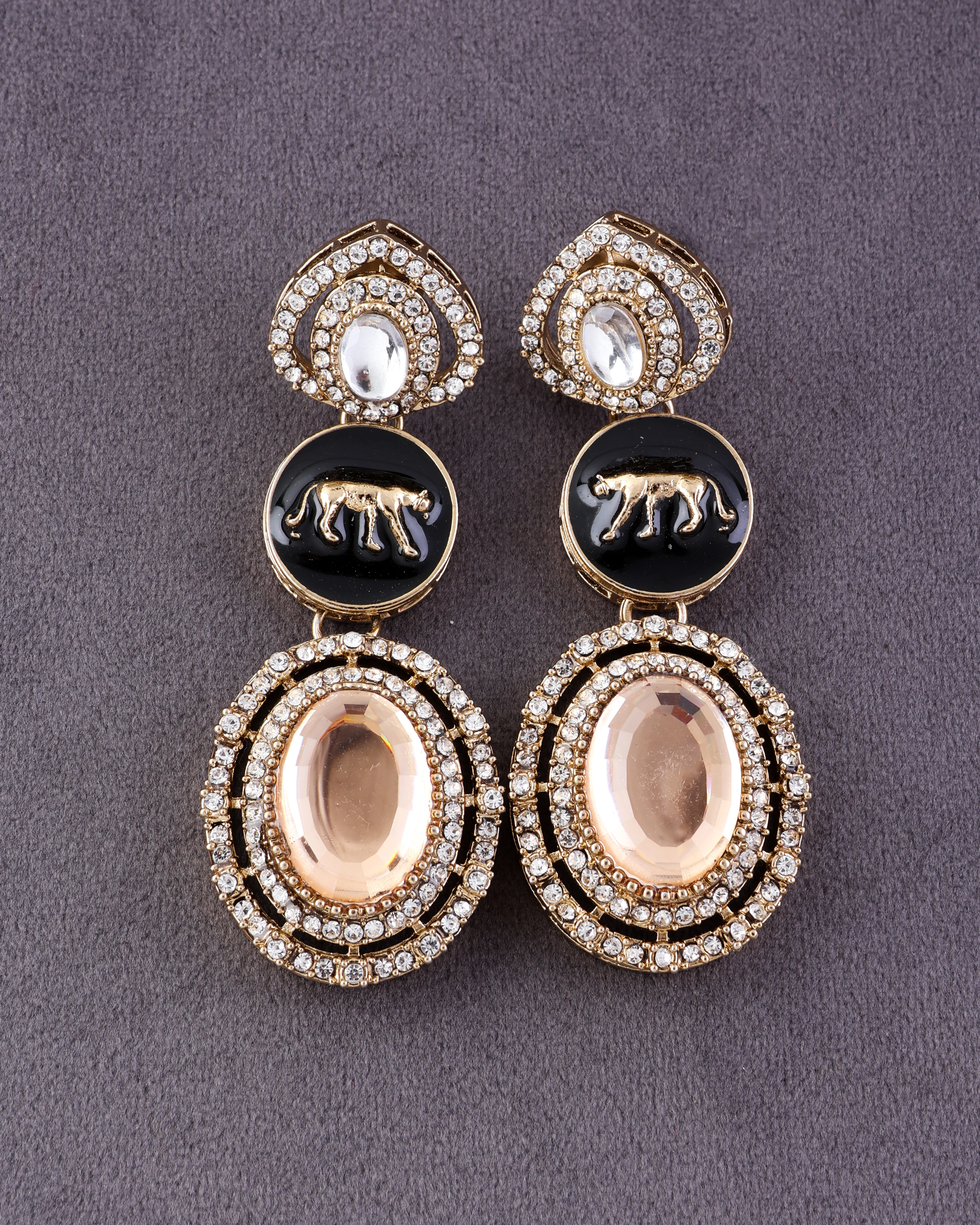 Gold Iravya Premium Designer Zircone Polki Dupe Earring - Image 3