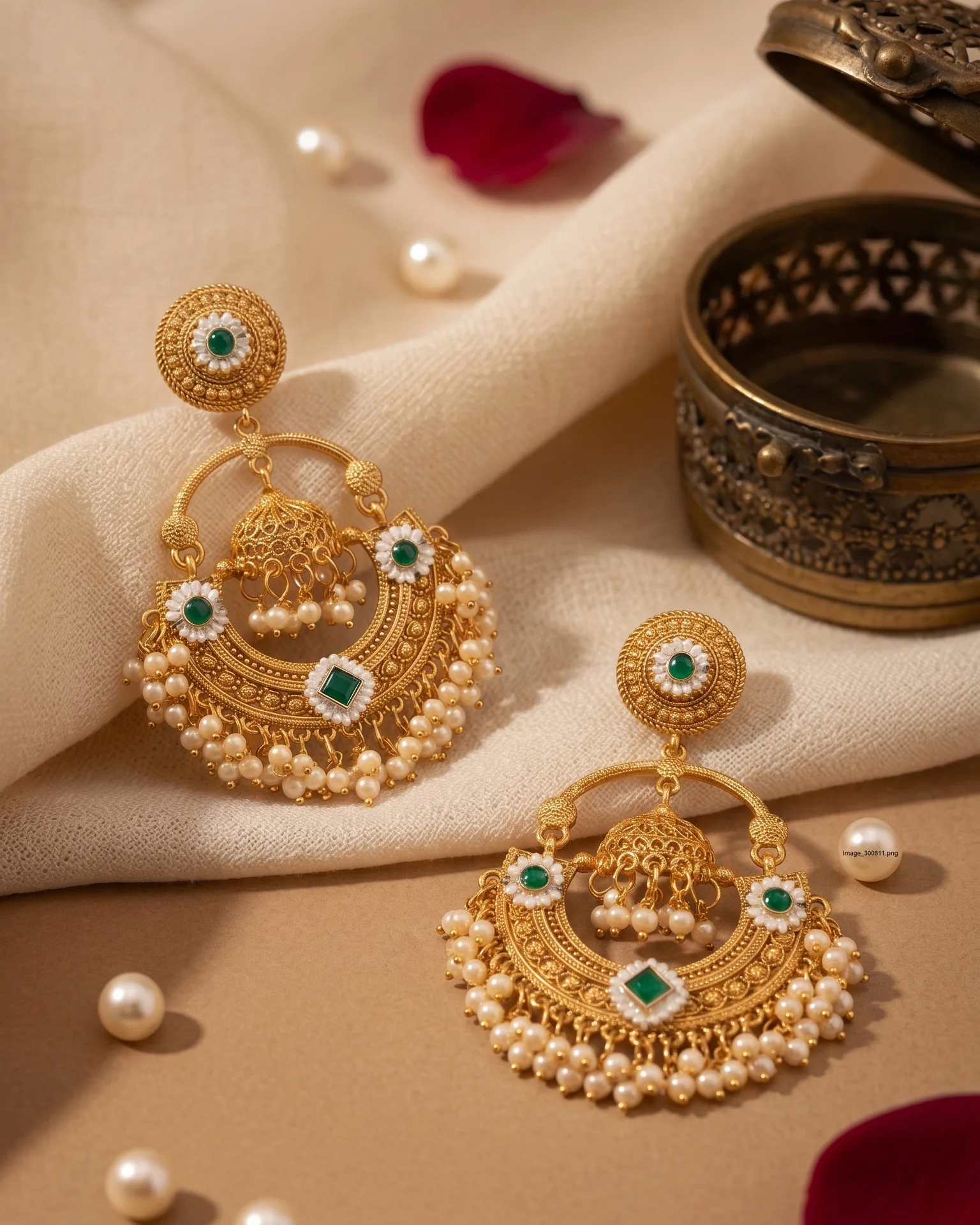 Gold Green Anahita Premium Brass Lookalike Earring - Image 2