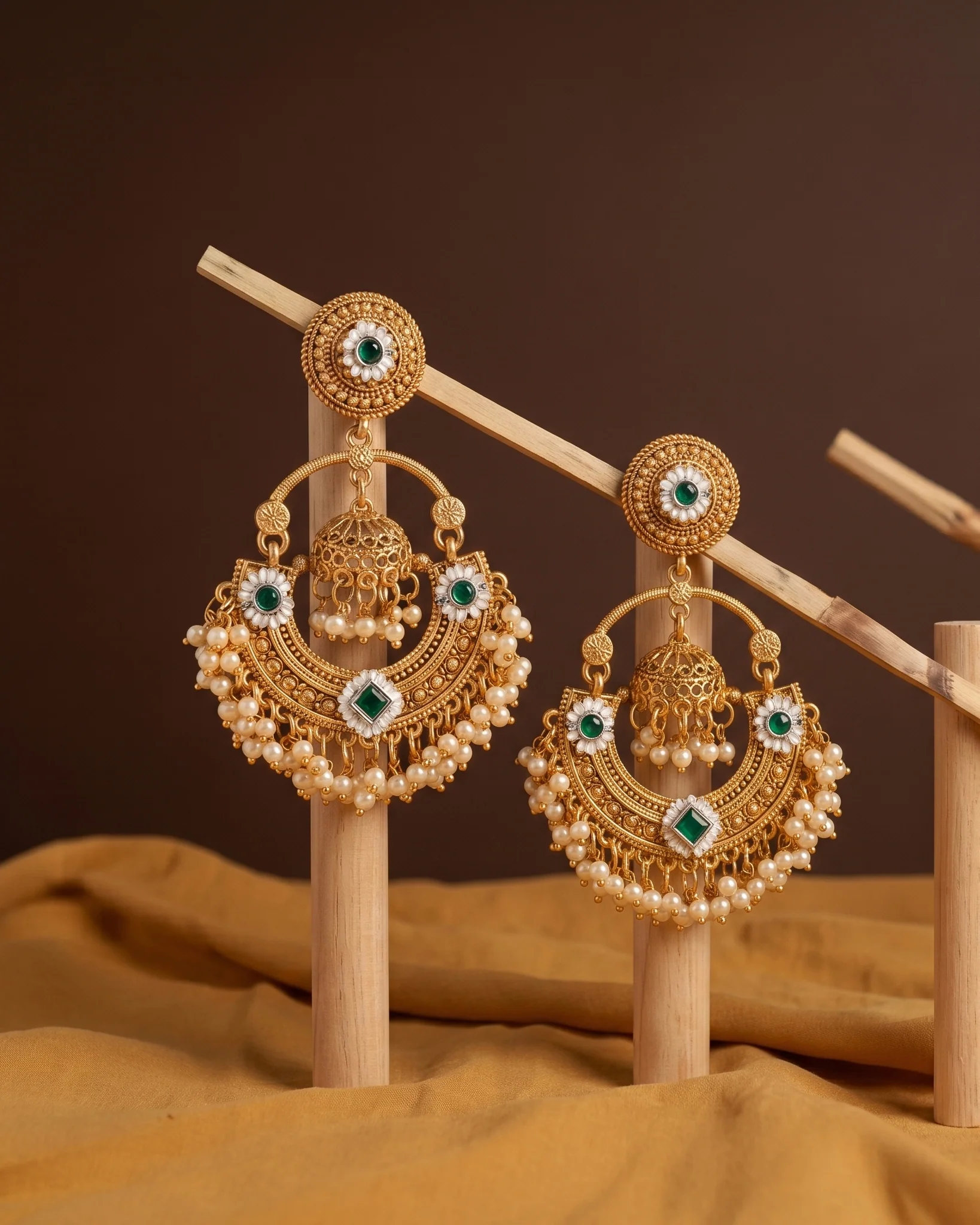 Gold Green Anahita Premium Brass Lookalike Earring - Image 3
