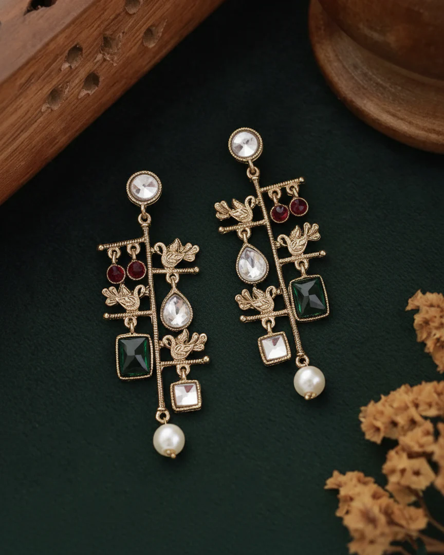 Green Mohana Designer Peacock Earring - Image 3