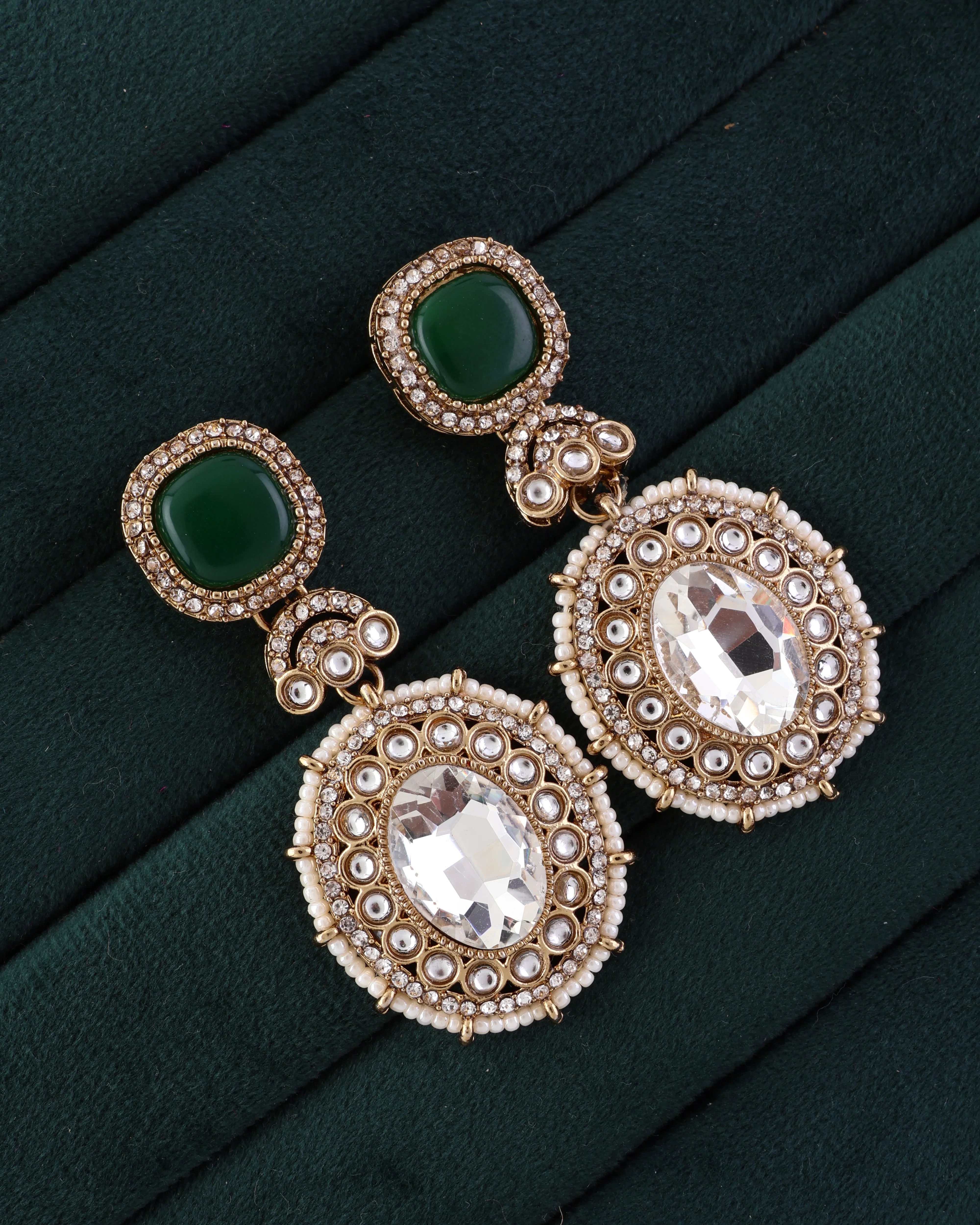 Green Alishba Premium Designer Zircone Polki Dupe Earring - Image 2
