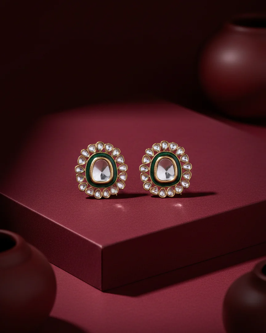 Green Dev kundan Stud - Image 2