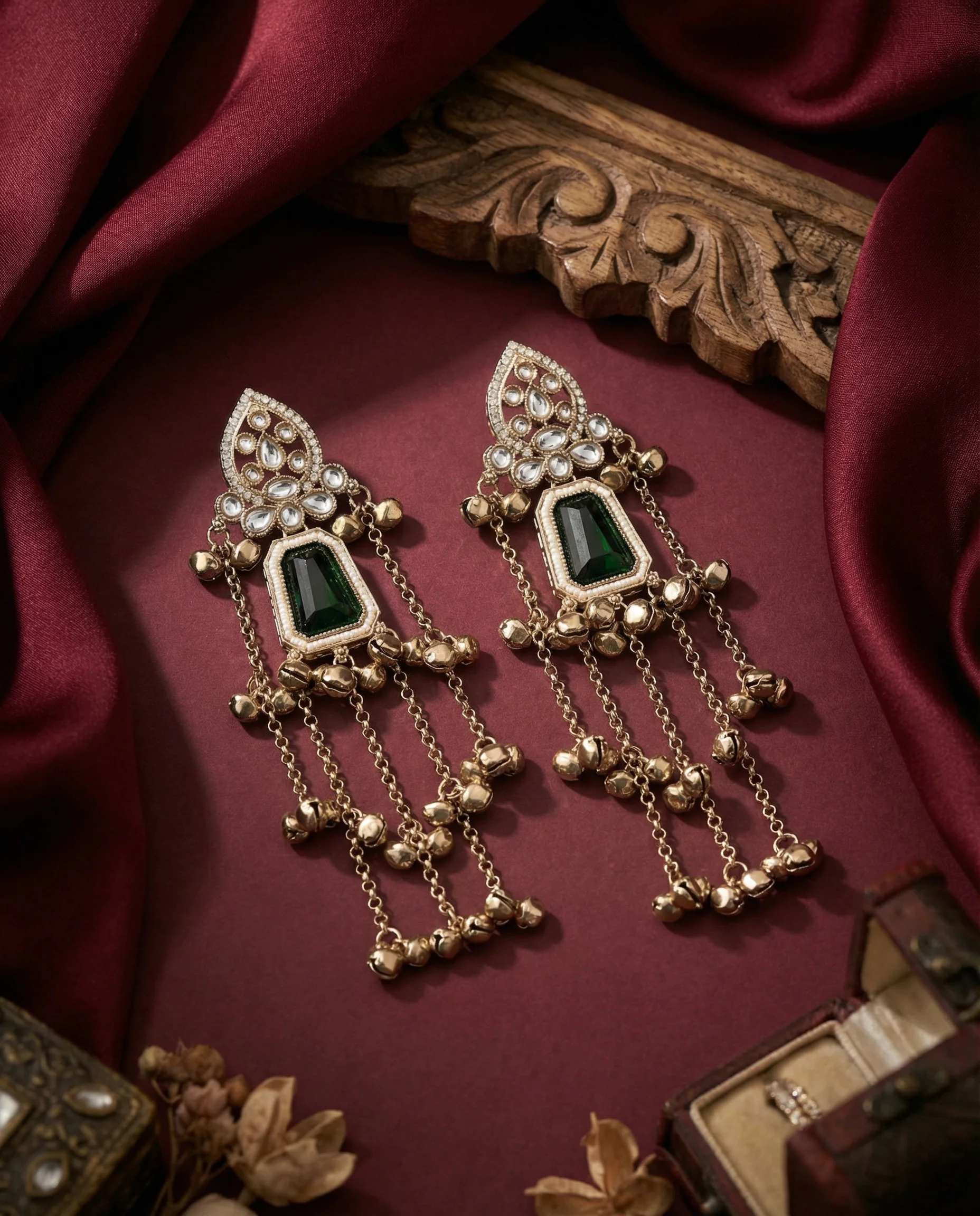Green Ekansh Kashmiri Look Ghunghru Jhumka Earring - Image 2