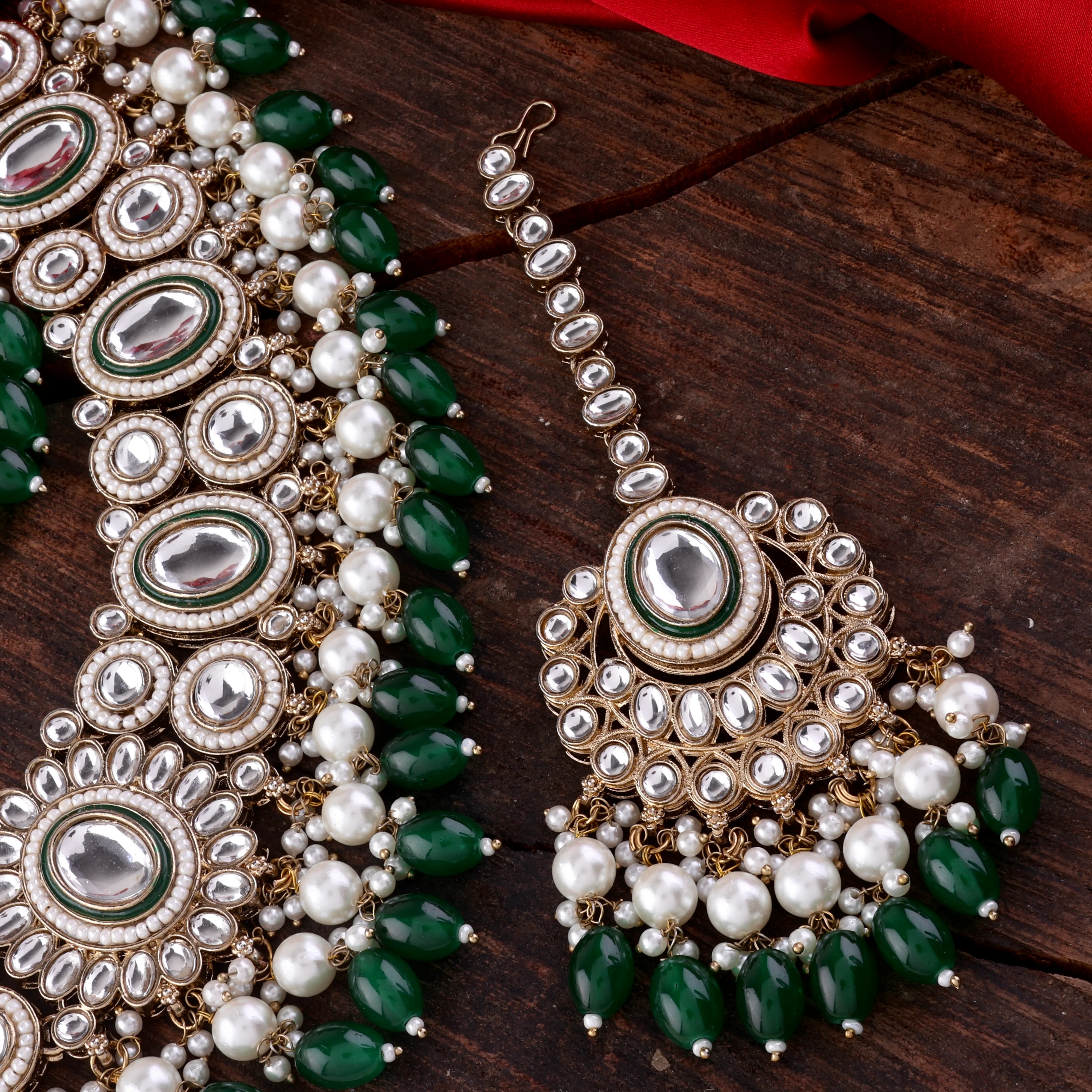 Green Gurkeerat Necklace Earring with Teeka and Side Jhumar/Passa - Image 4