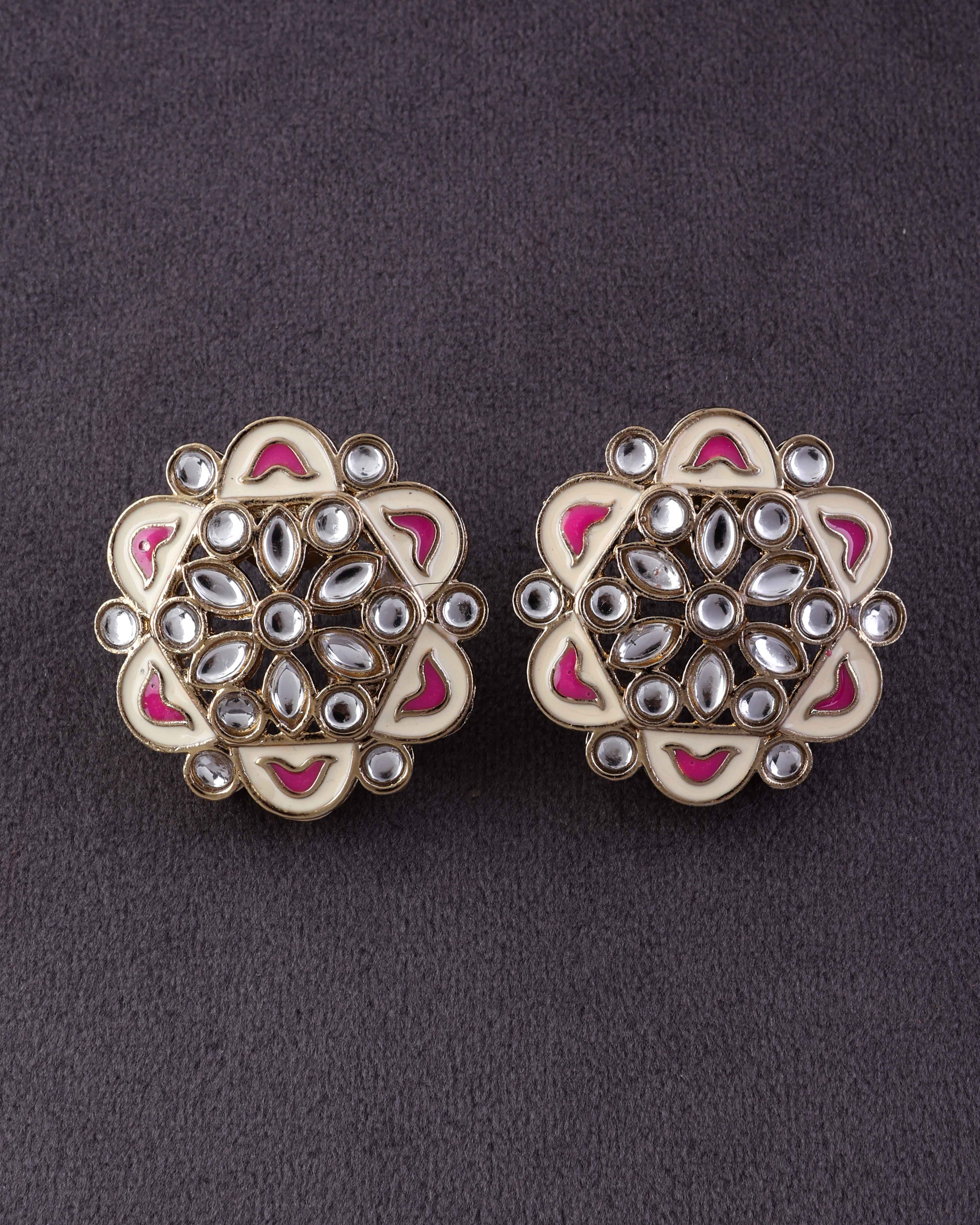 Pink Kiva Meenakari Stud Earring - Image 3