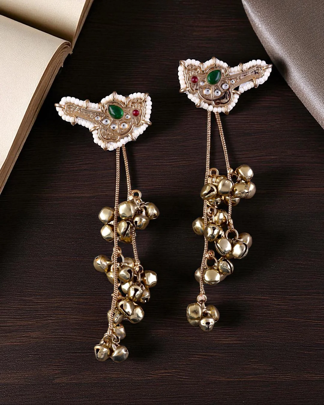 Green Koel Kashmiri Look Ghunghru Earring with De-attachable String - Image 2