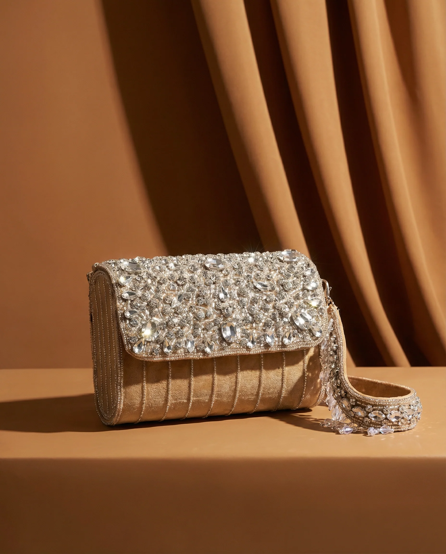 Gold Clementine Rhinestone Flap Clutch - Image 3