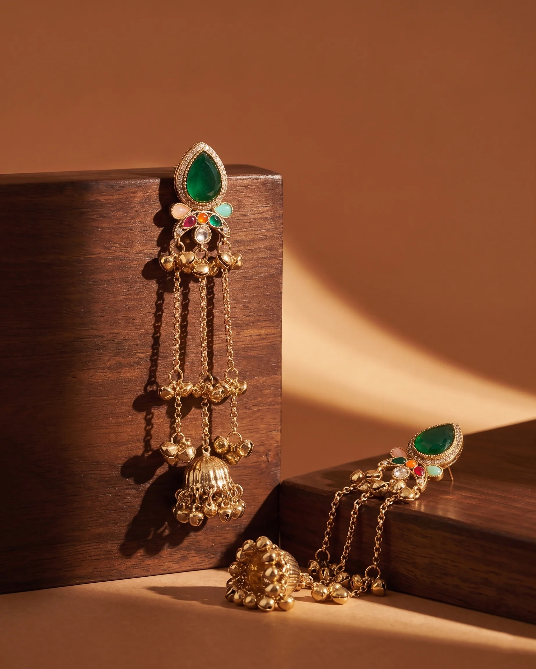 Green Multi Nidhi Kashmiri Look Ghunghru Jhumka Earring - Image 3
