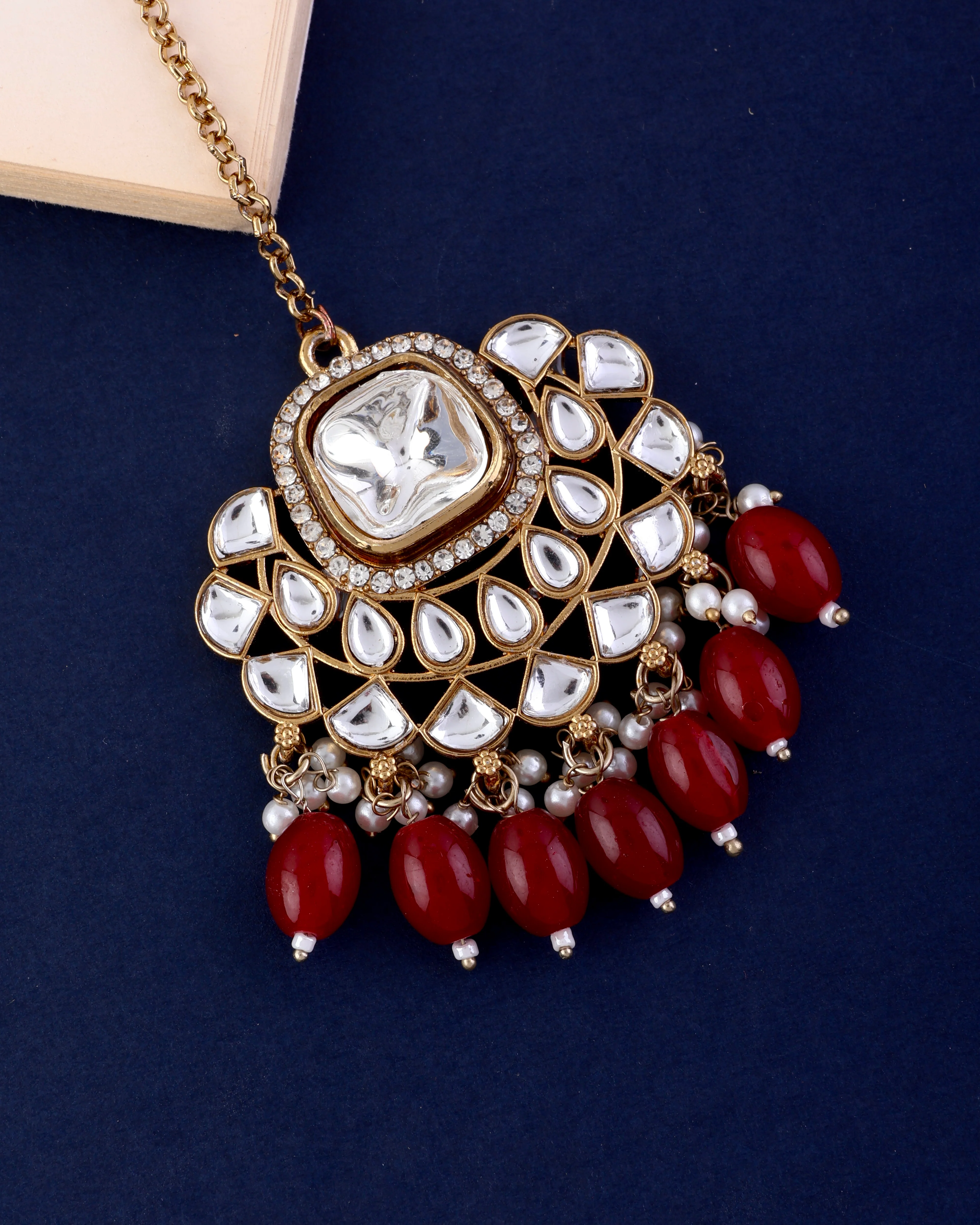 Red Oviya Kundan Teeka - Image 3