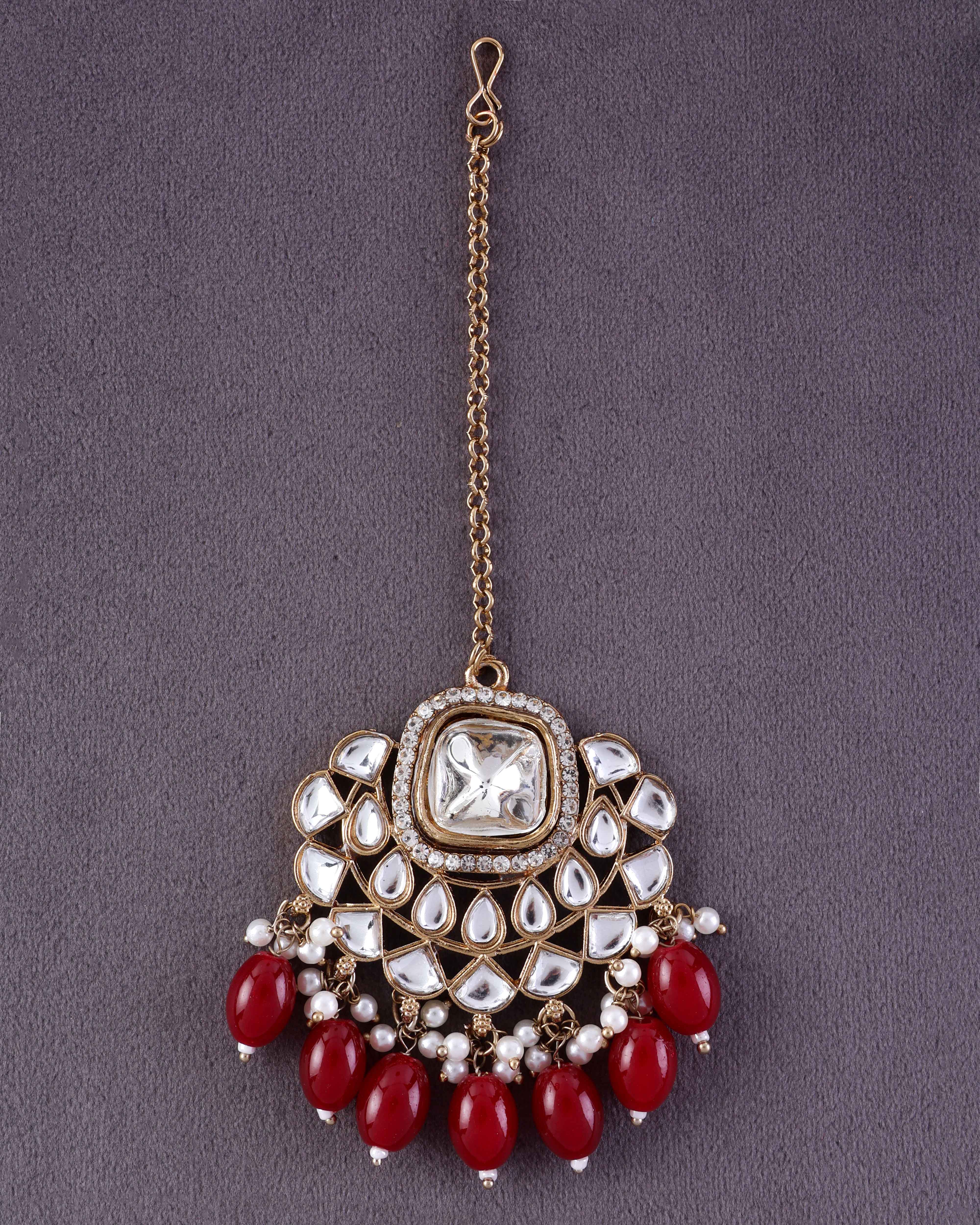 Red Oviya Kundan Teeka - Image 6