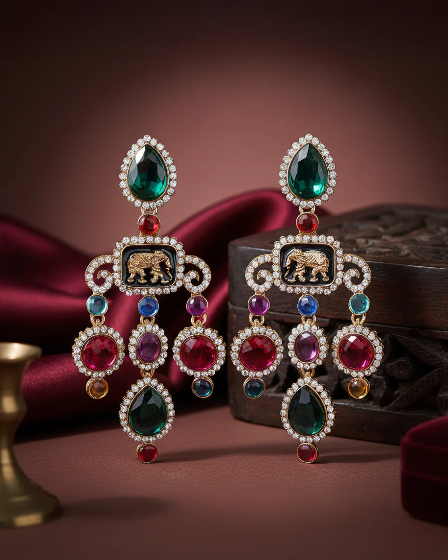 Green Pink Varsha Designer Earring - Image 2