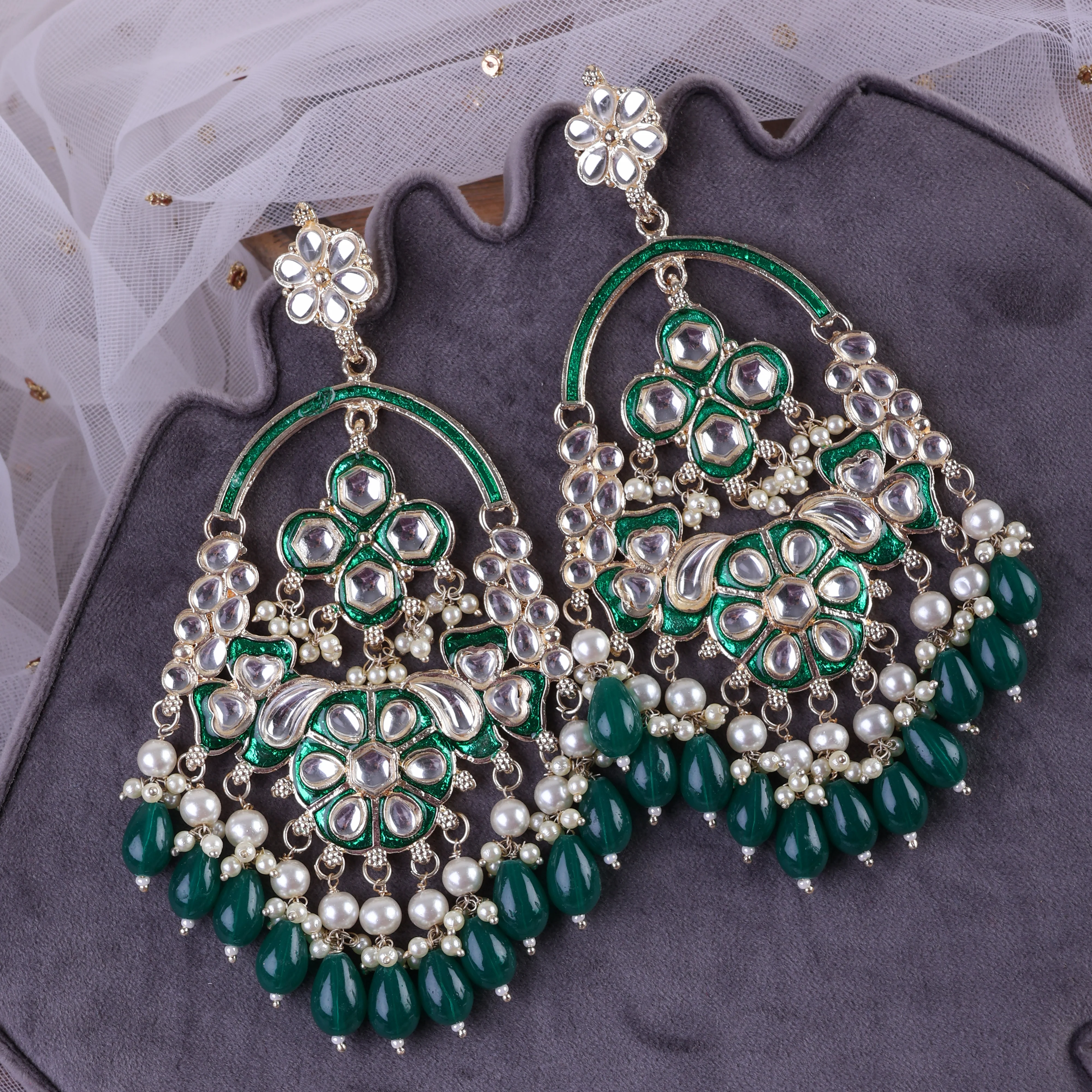 Green Rajvee Meena Chandbali - Image 4