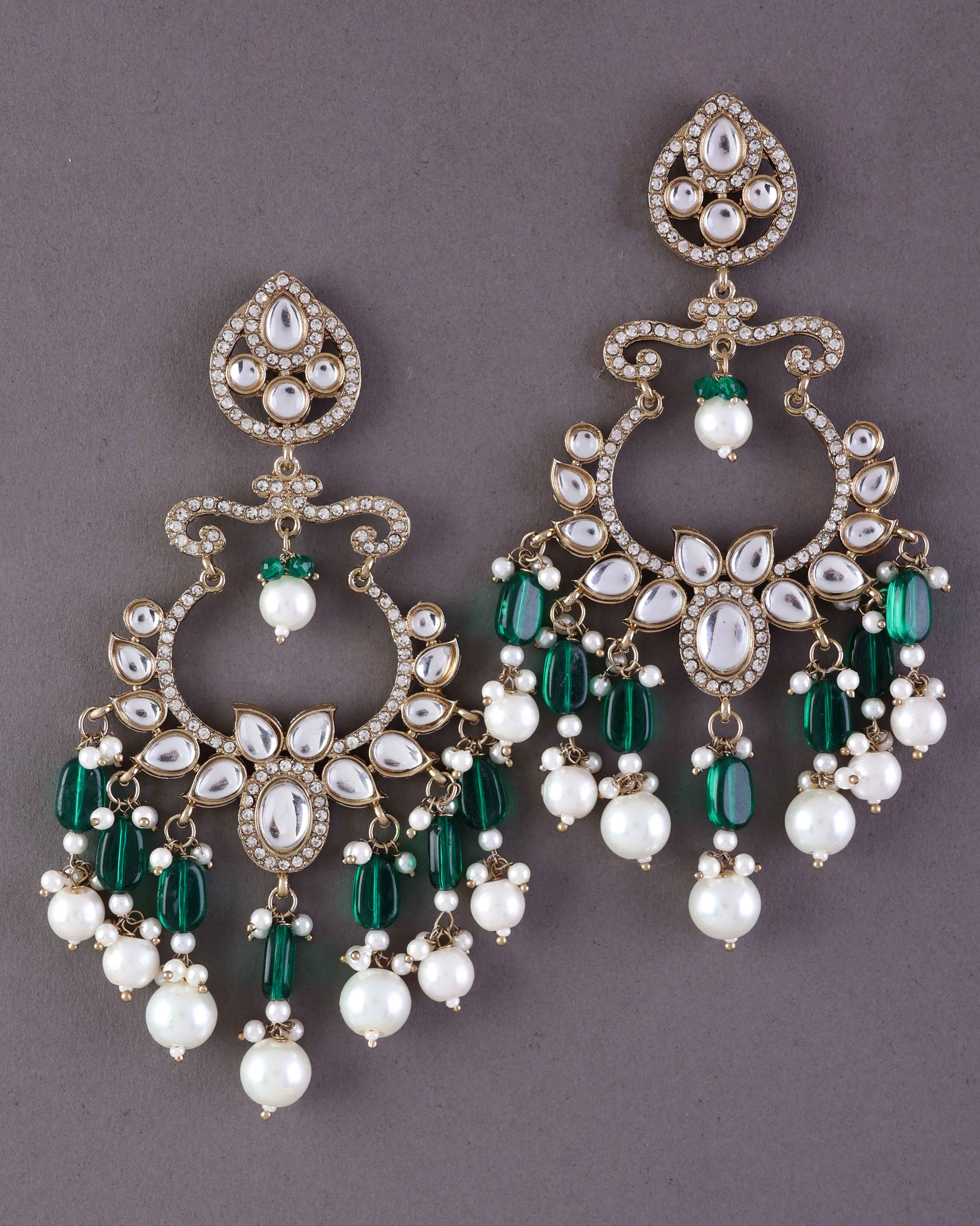 Green Rajveer Designer Chandbali Earring - Image 6
