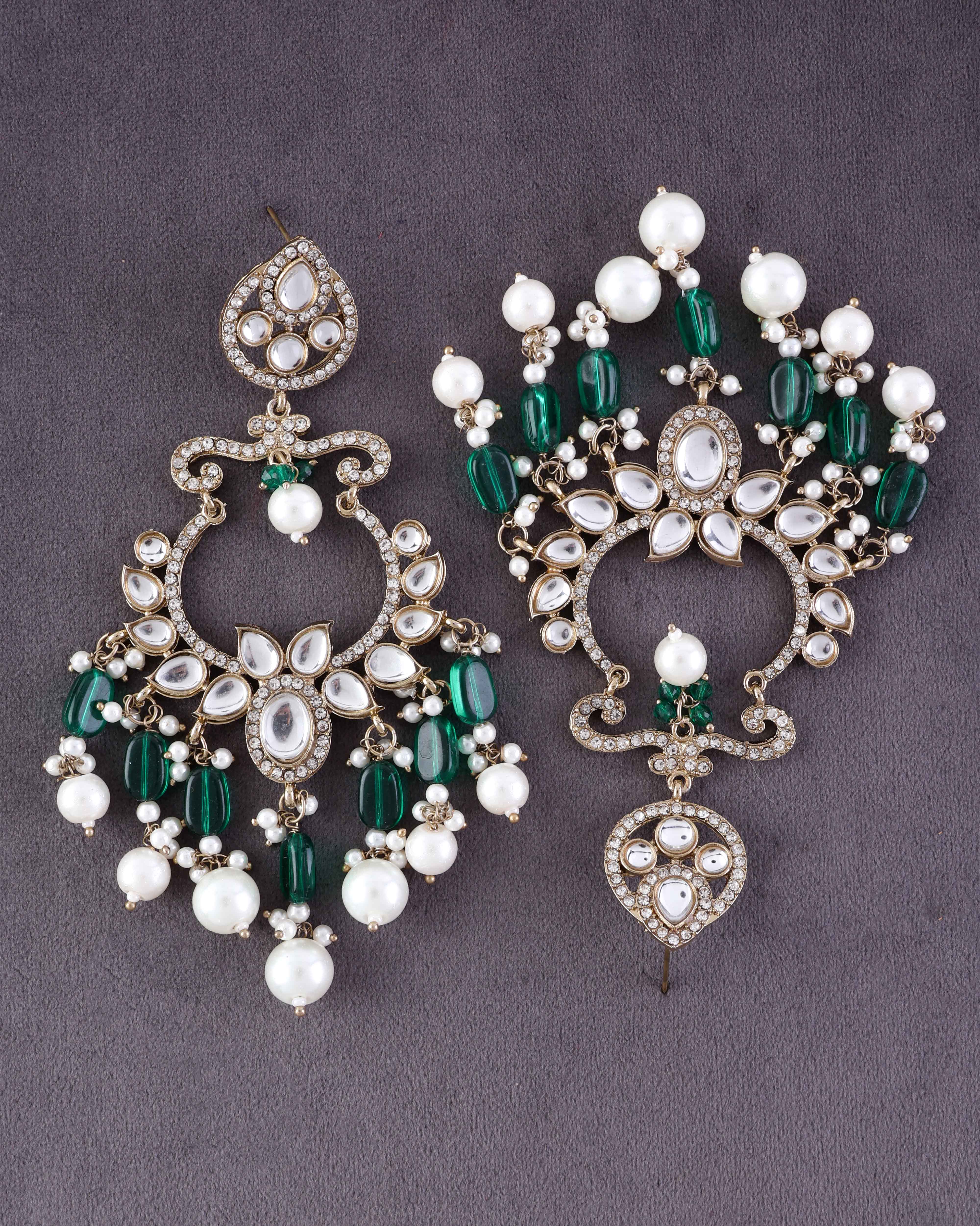 Green Rajveer Designer Chandbali Earring - Image 8
