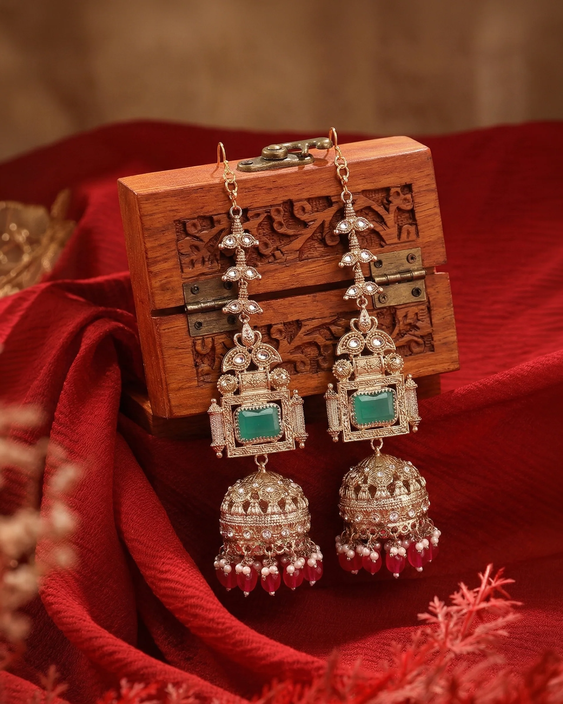 Green Ruby Nainika Jhumka Earring With Sahara - Image 3