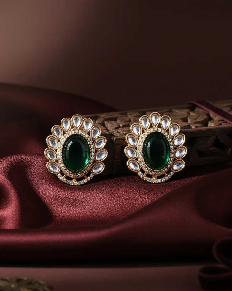 Green Rupali Premium Stud Earring - Image 2