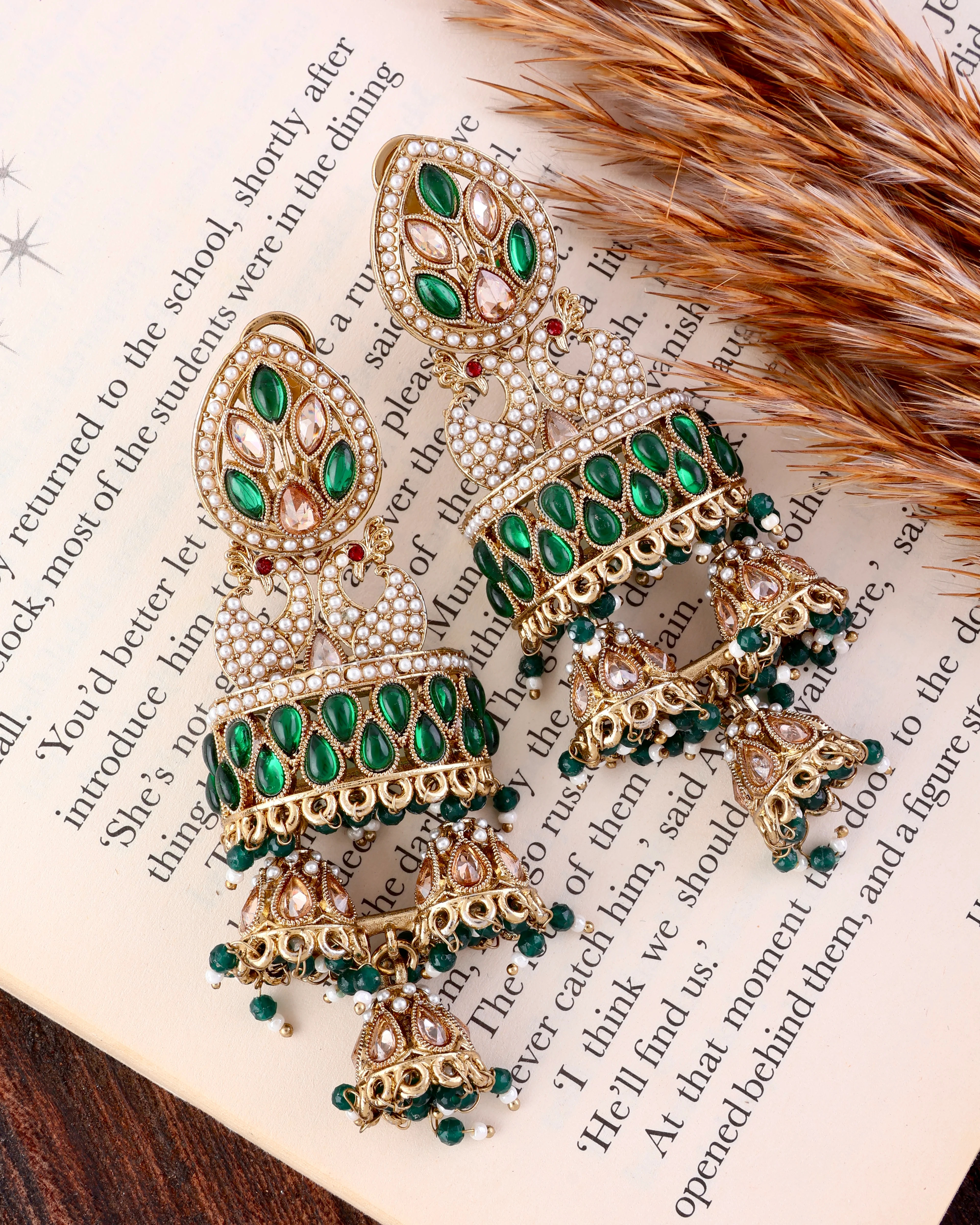 Green Sumaira Designer Peacock Earring - Image 5